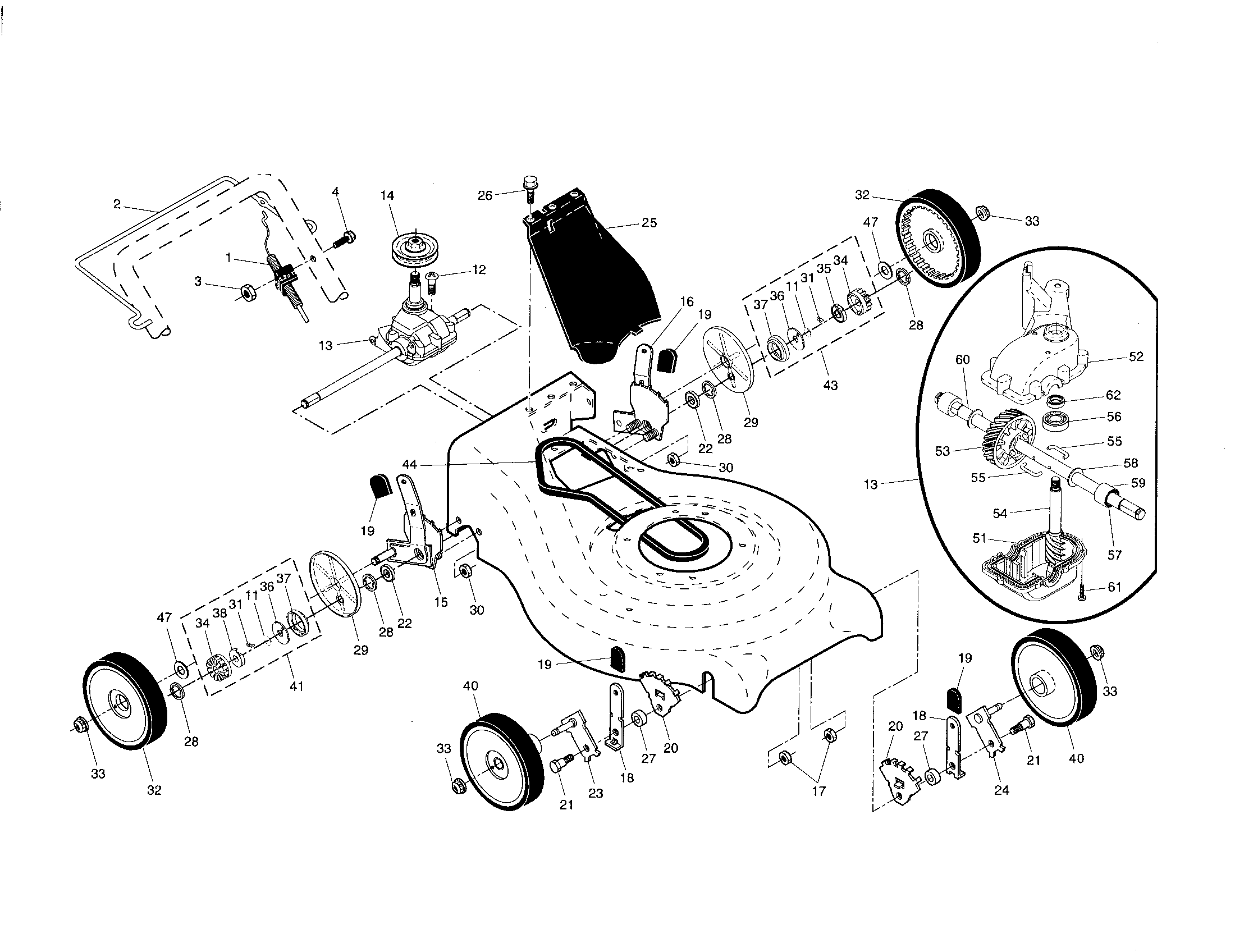 Drive control/gear case/wheels