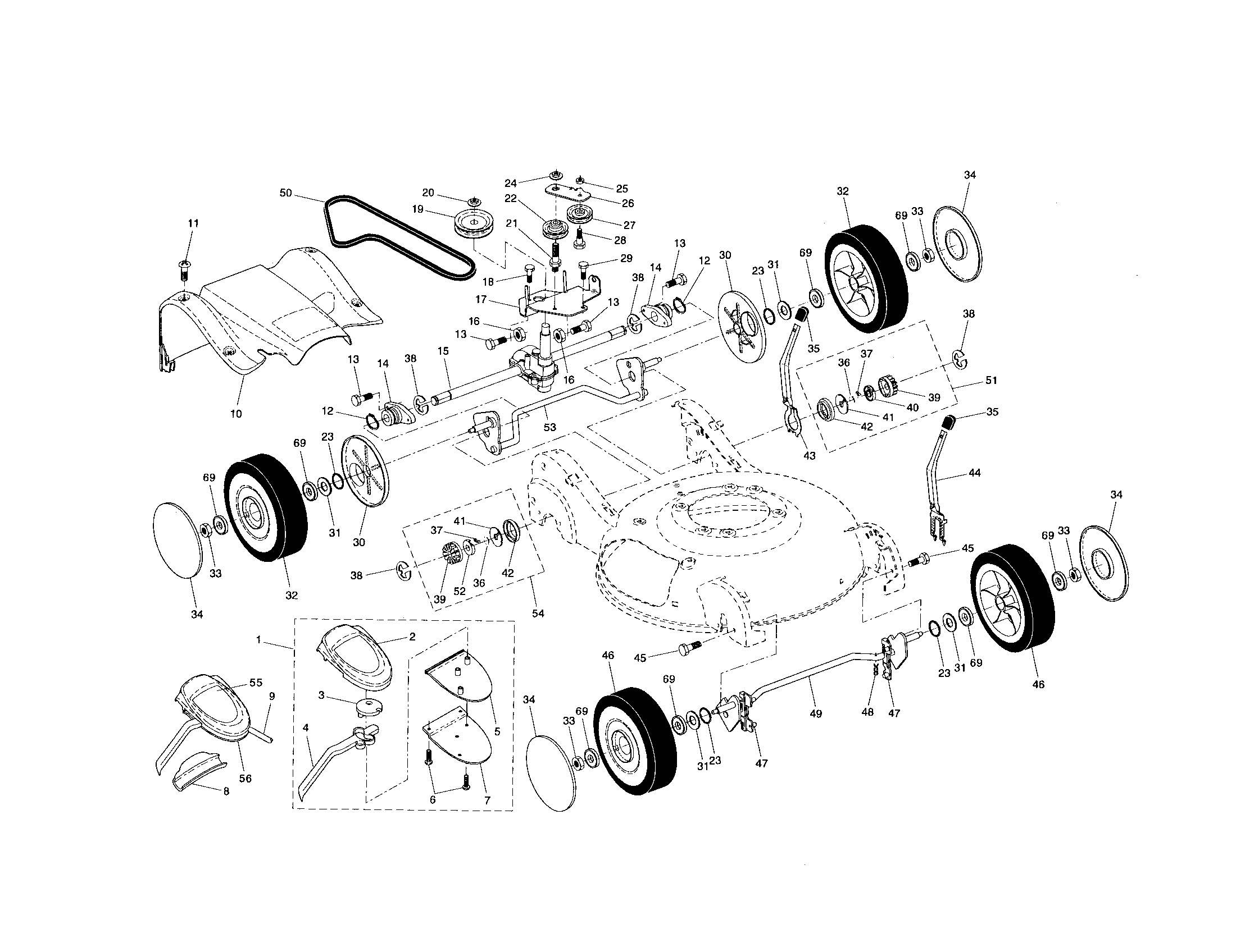 Drive control/gear case/wheels