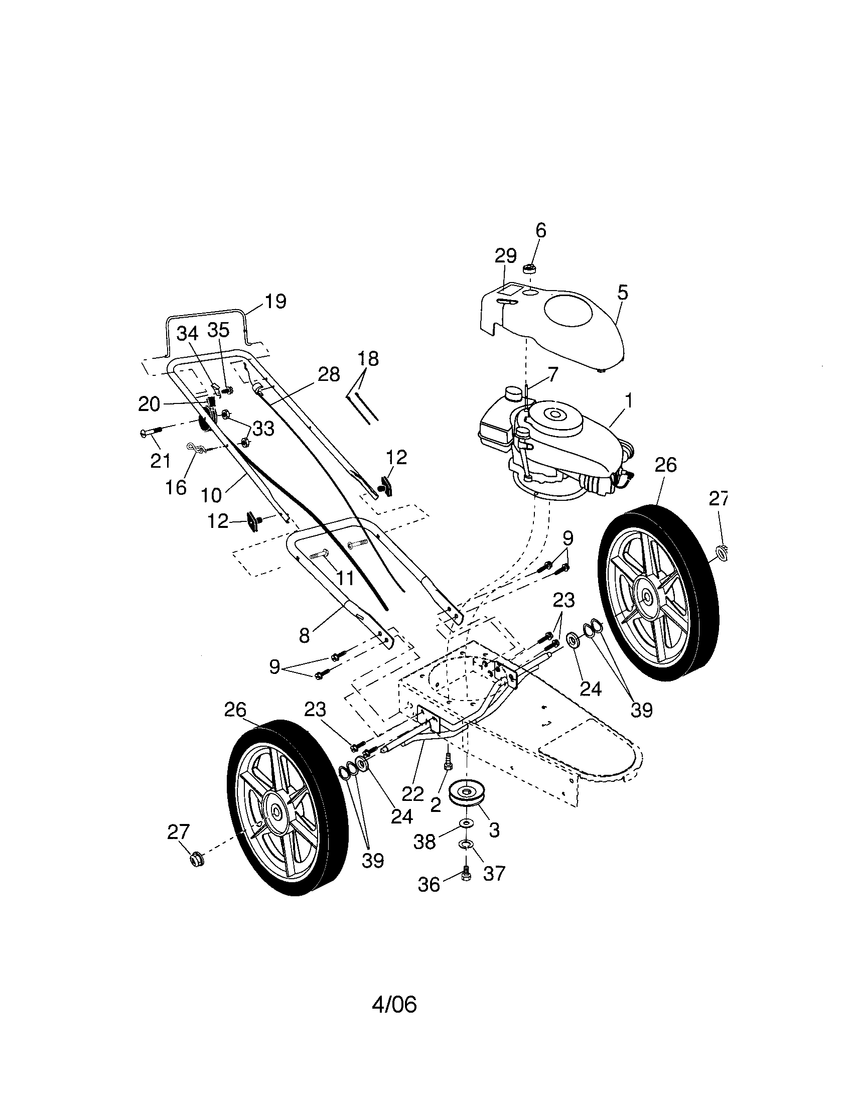 Engine and wheels