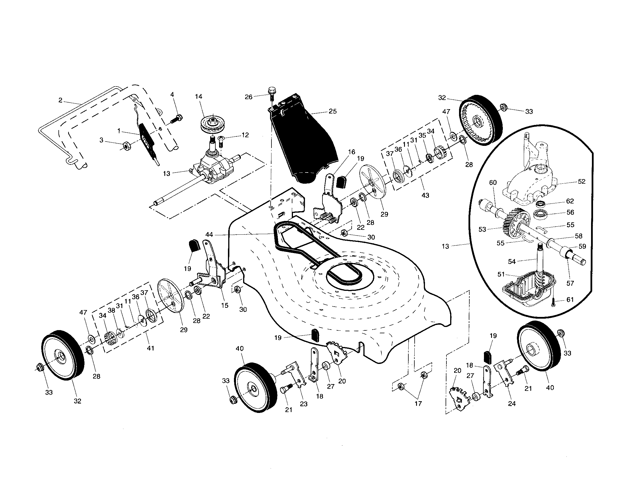 Drive control/gear case/wheels