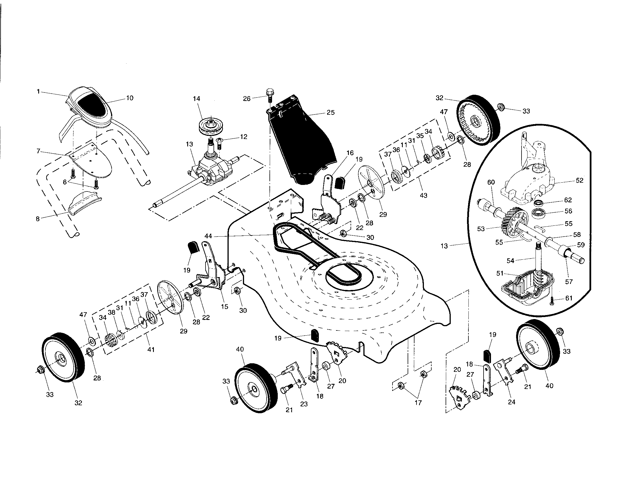 Drive control/gear case/wheels