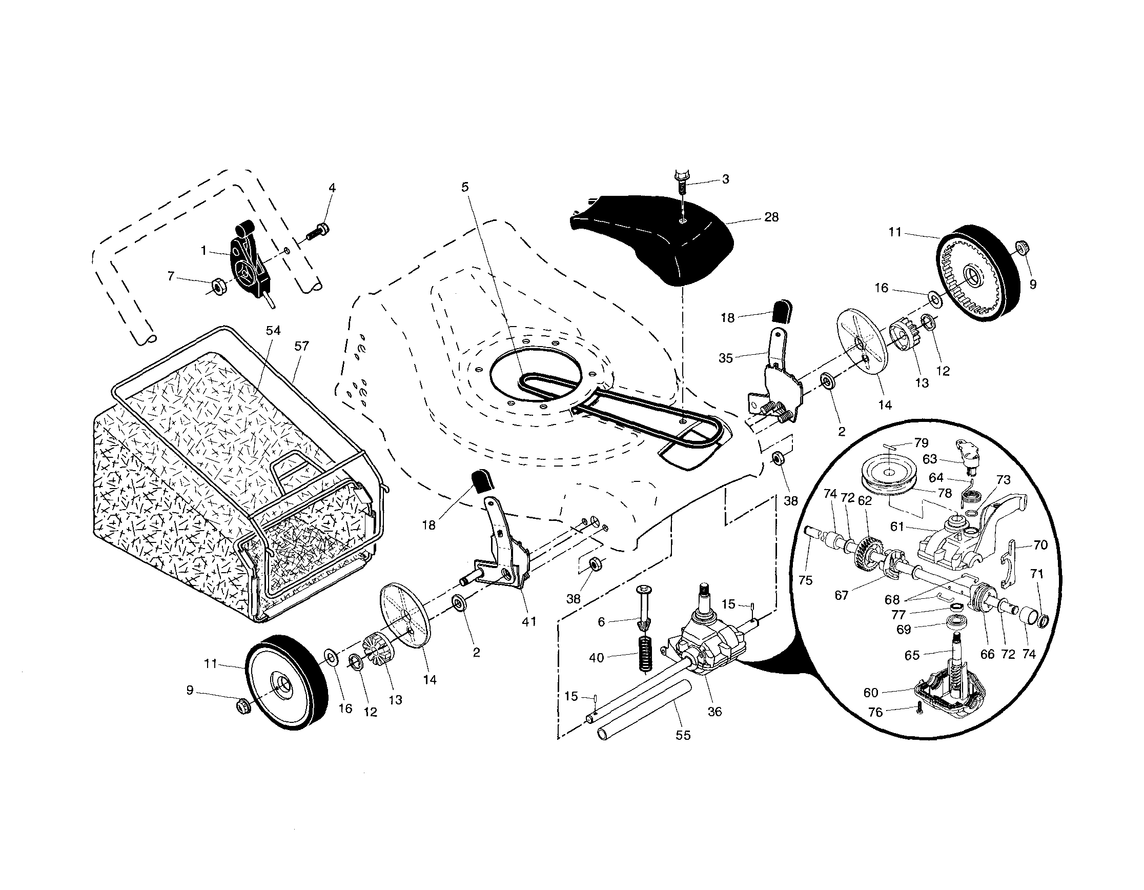 Drive control/gear case/wheels