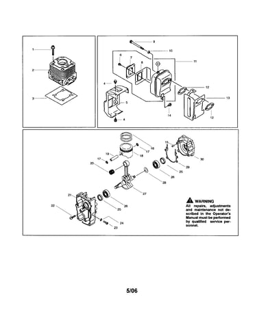 Cylinder/muffler/crankshaft