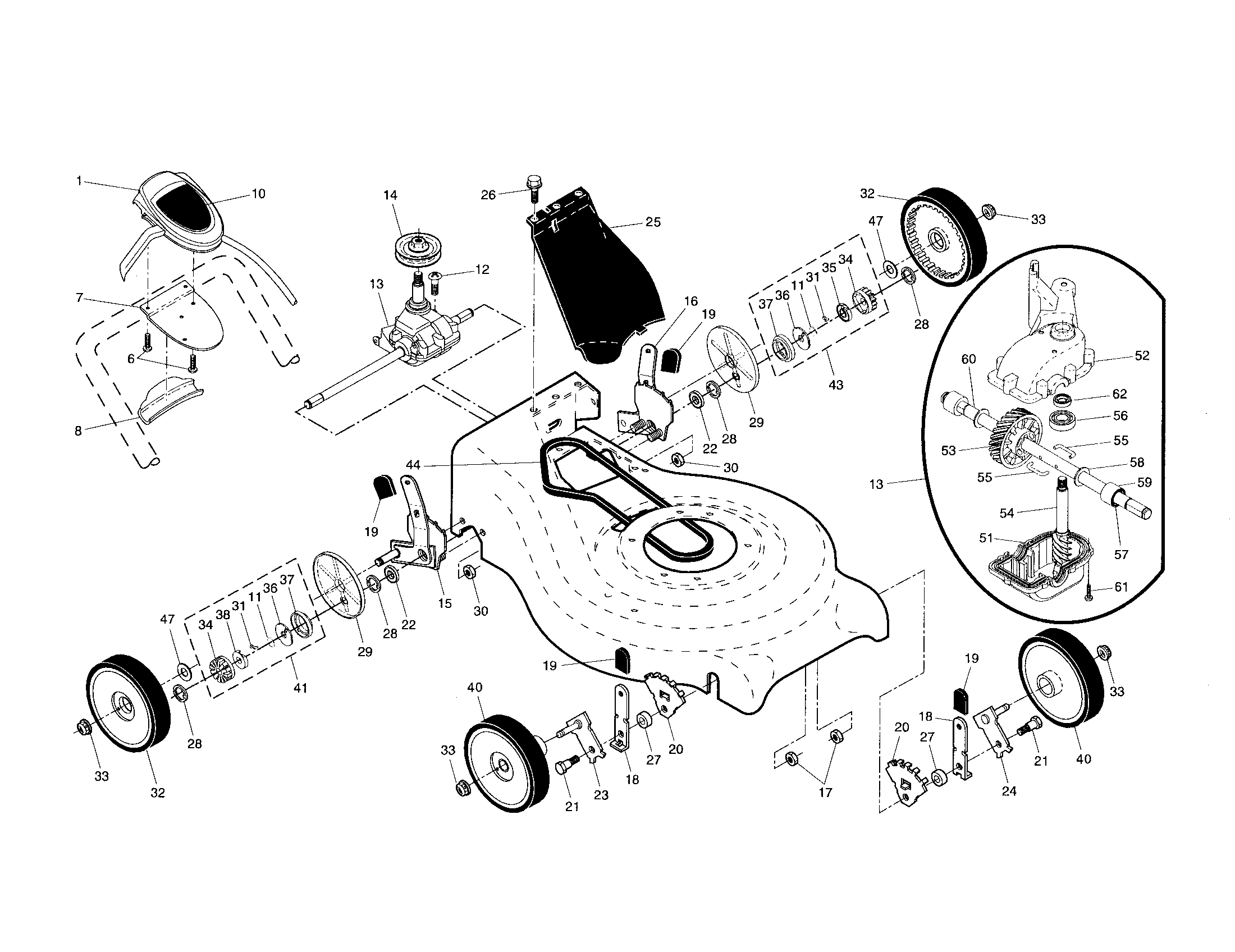 Drive control/gear case/wheels