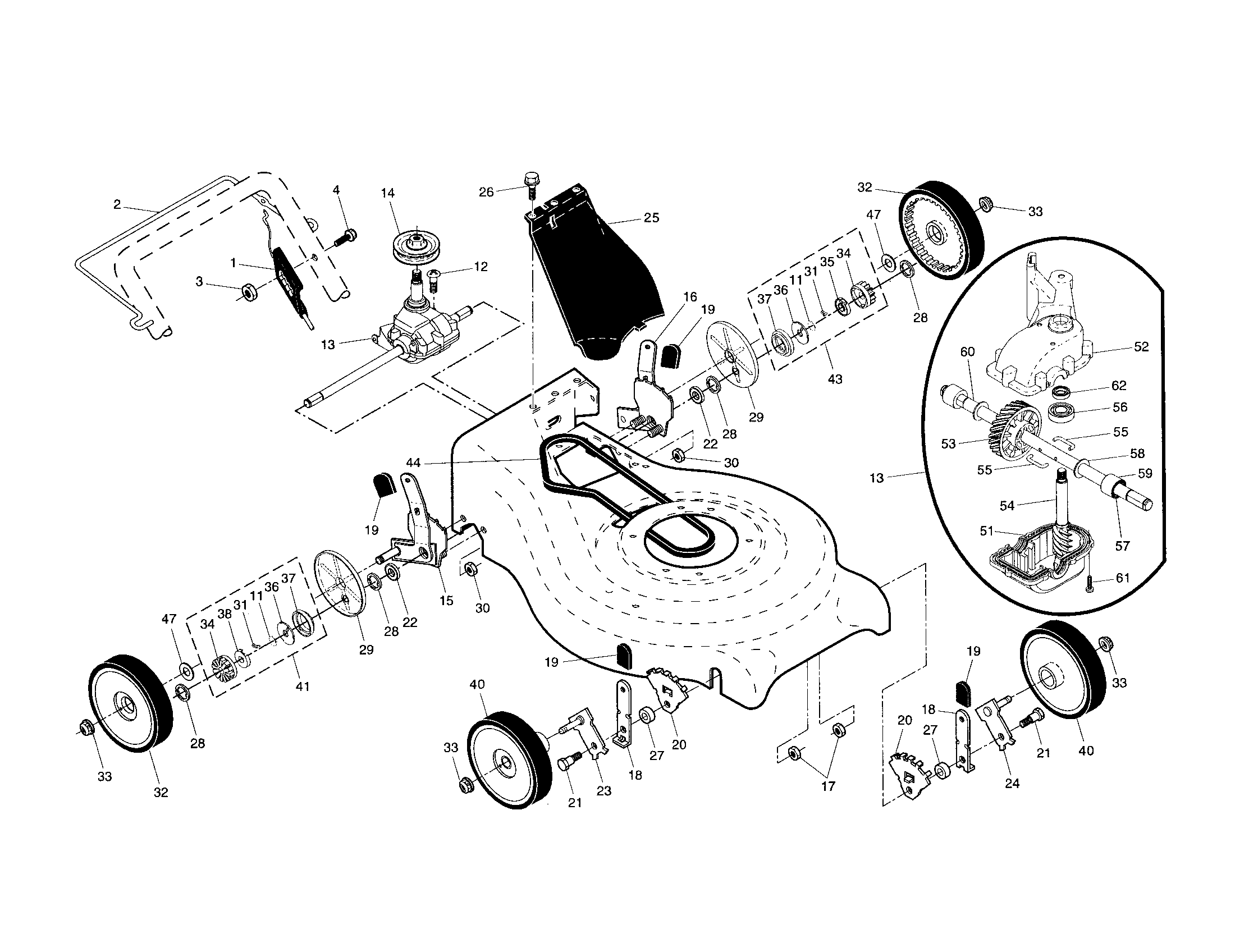 Drive control/gear shaft/wheels