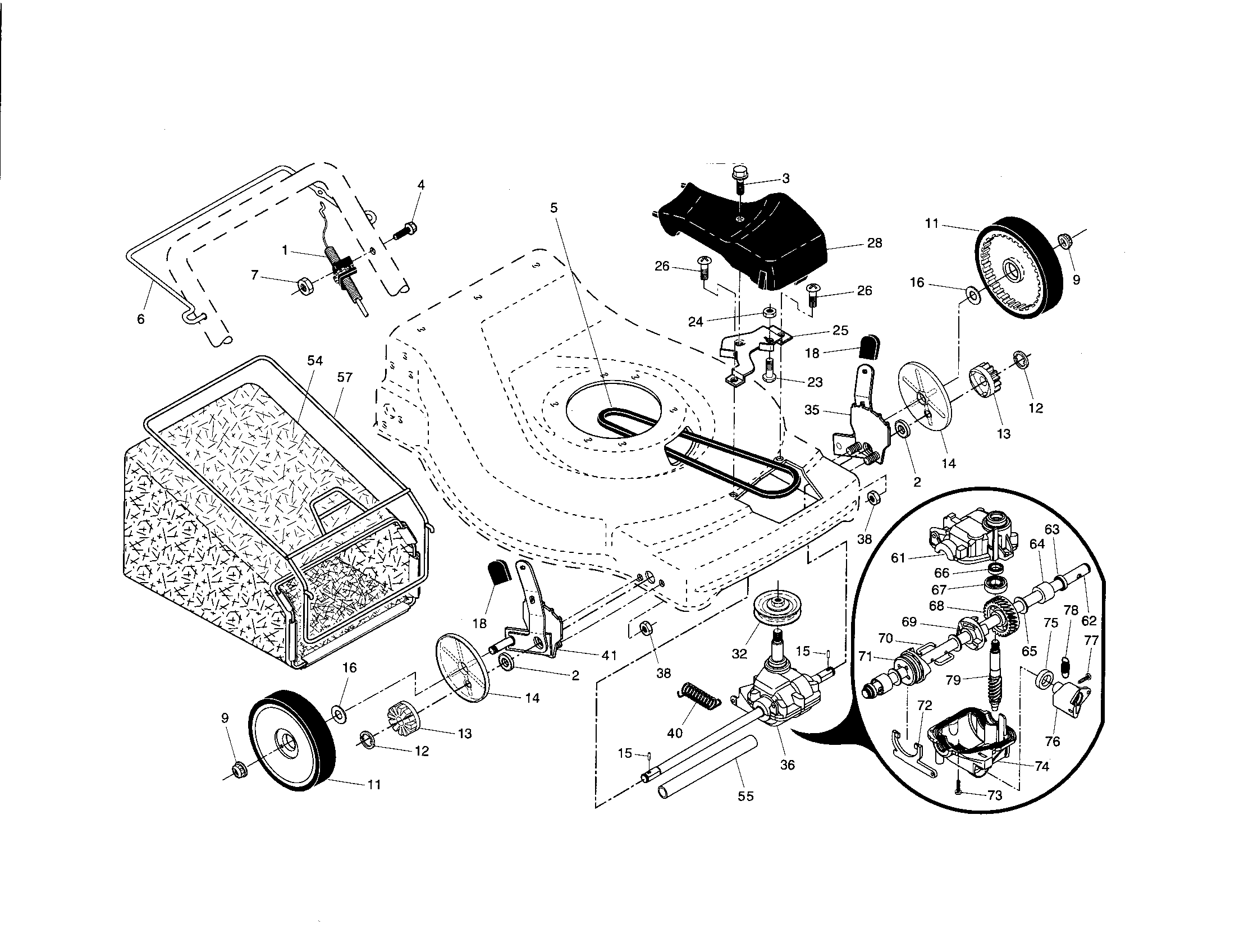 Drive control/gear case/wheels