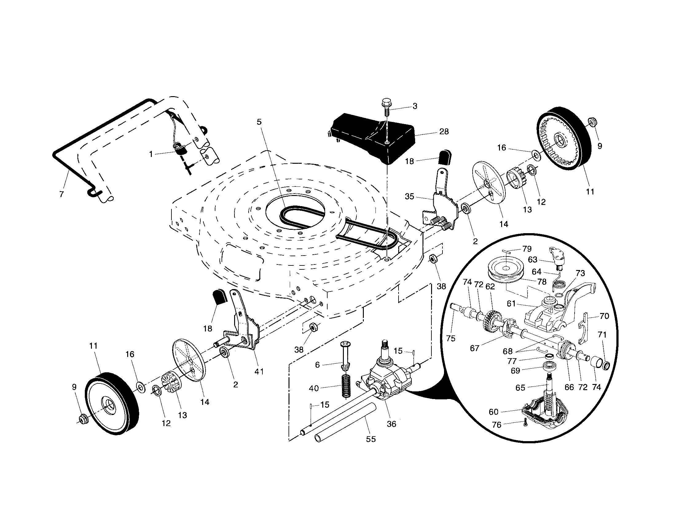 Drive control/gear case/wheels