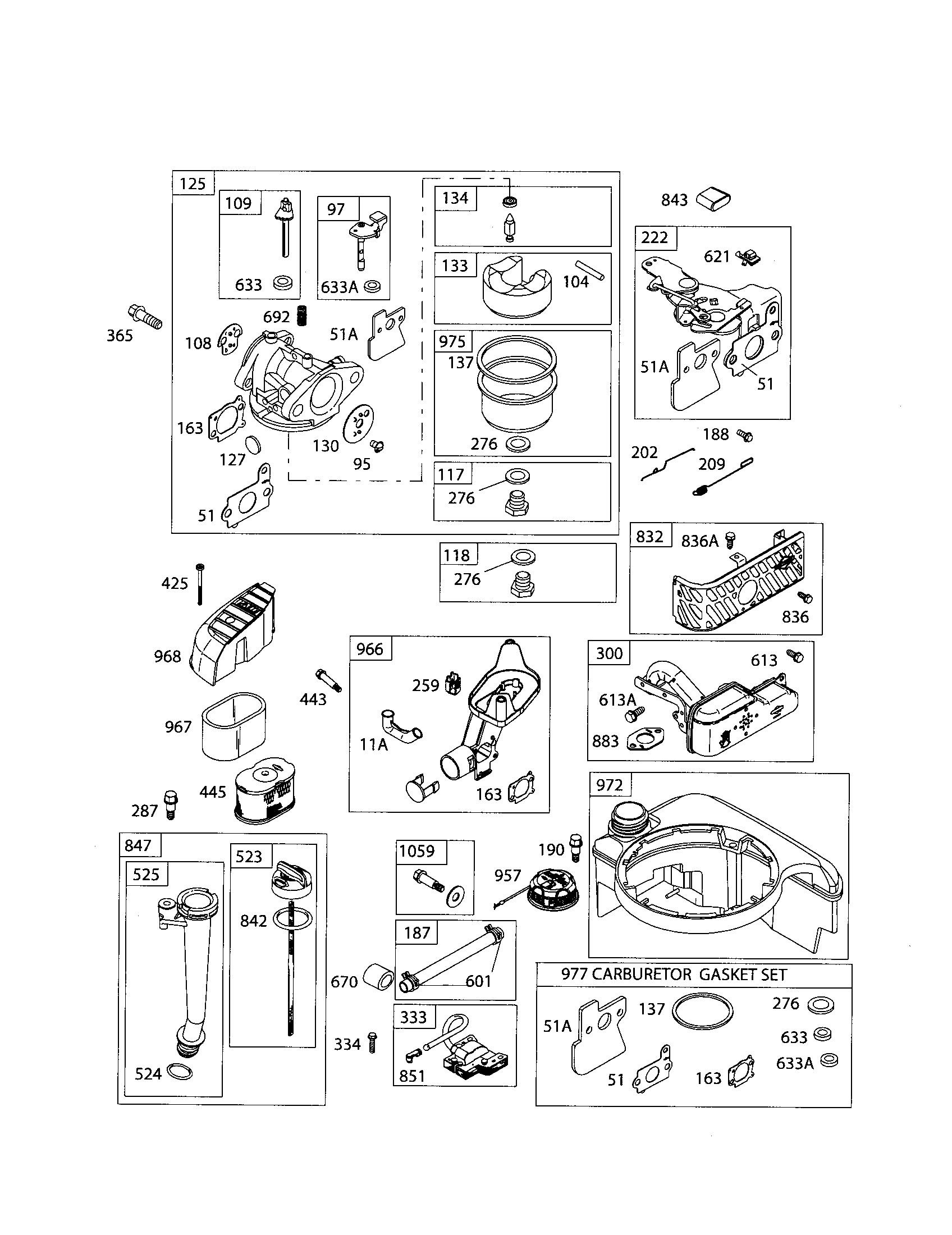 Carburetor/fuel tank/air cleaner