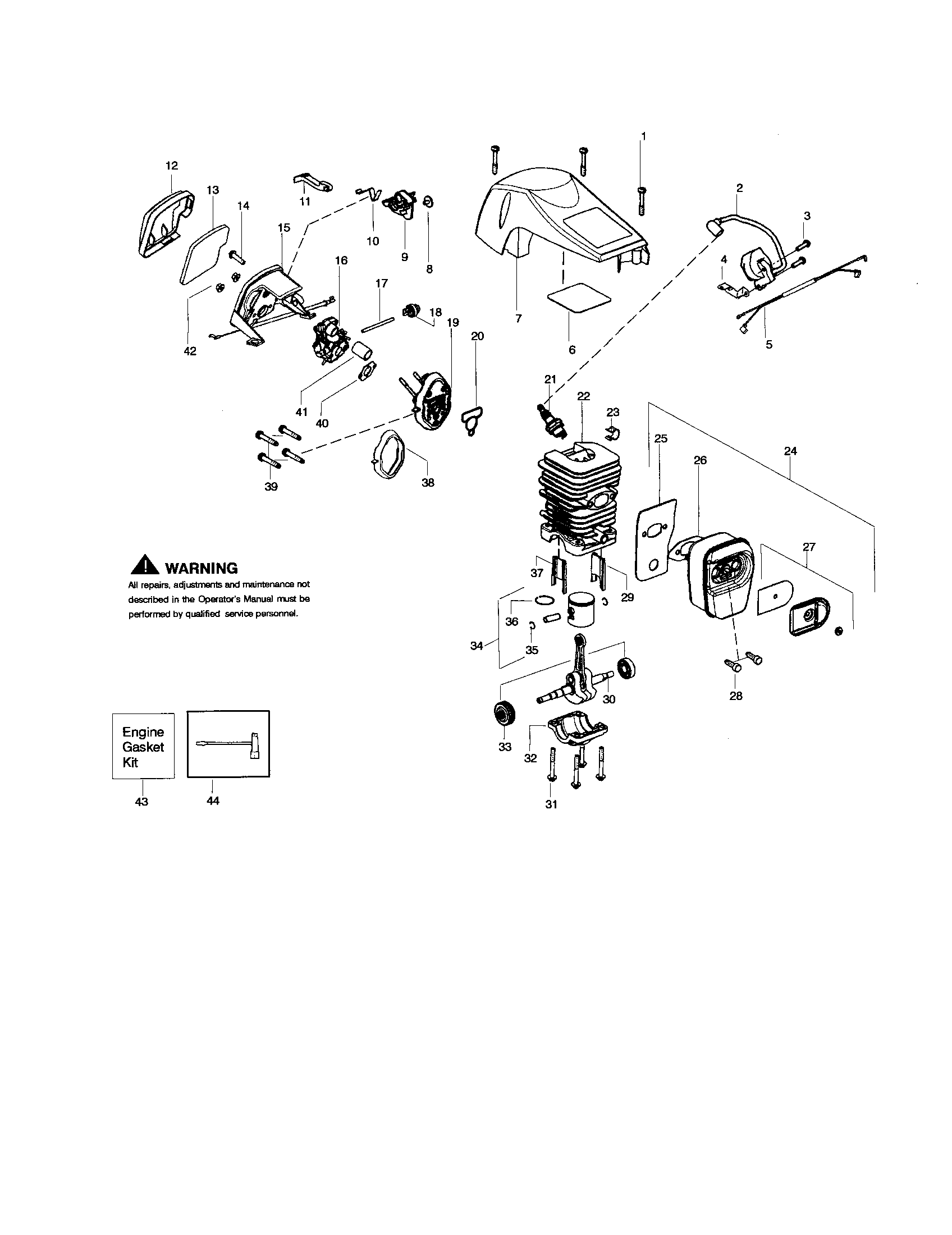 Shield/cylinder/crankshaft