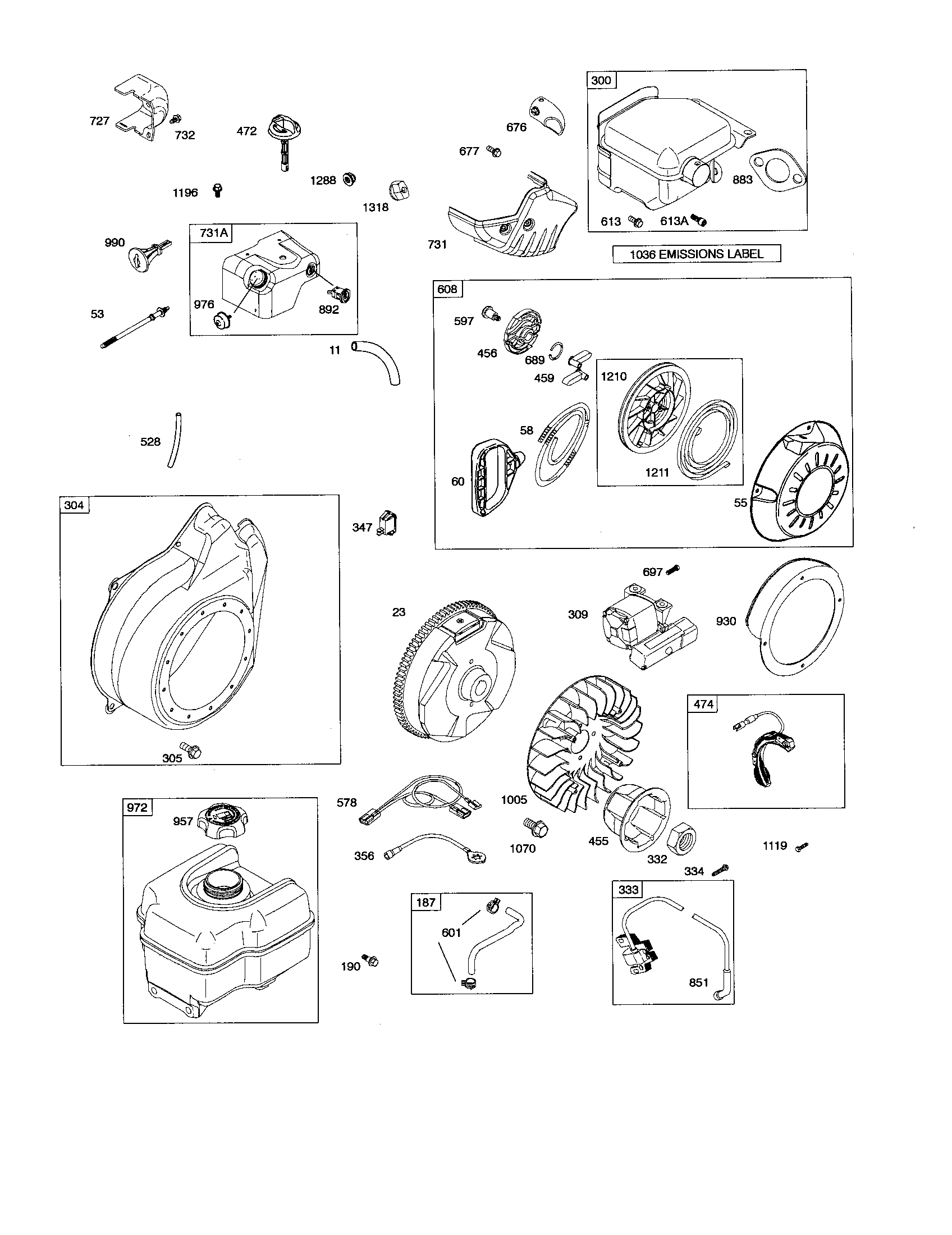 Rewind starter/fuel tank