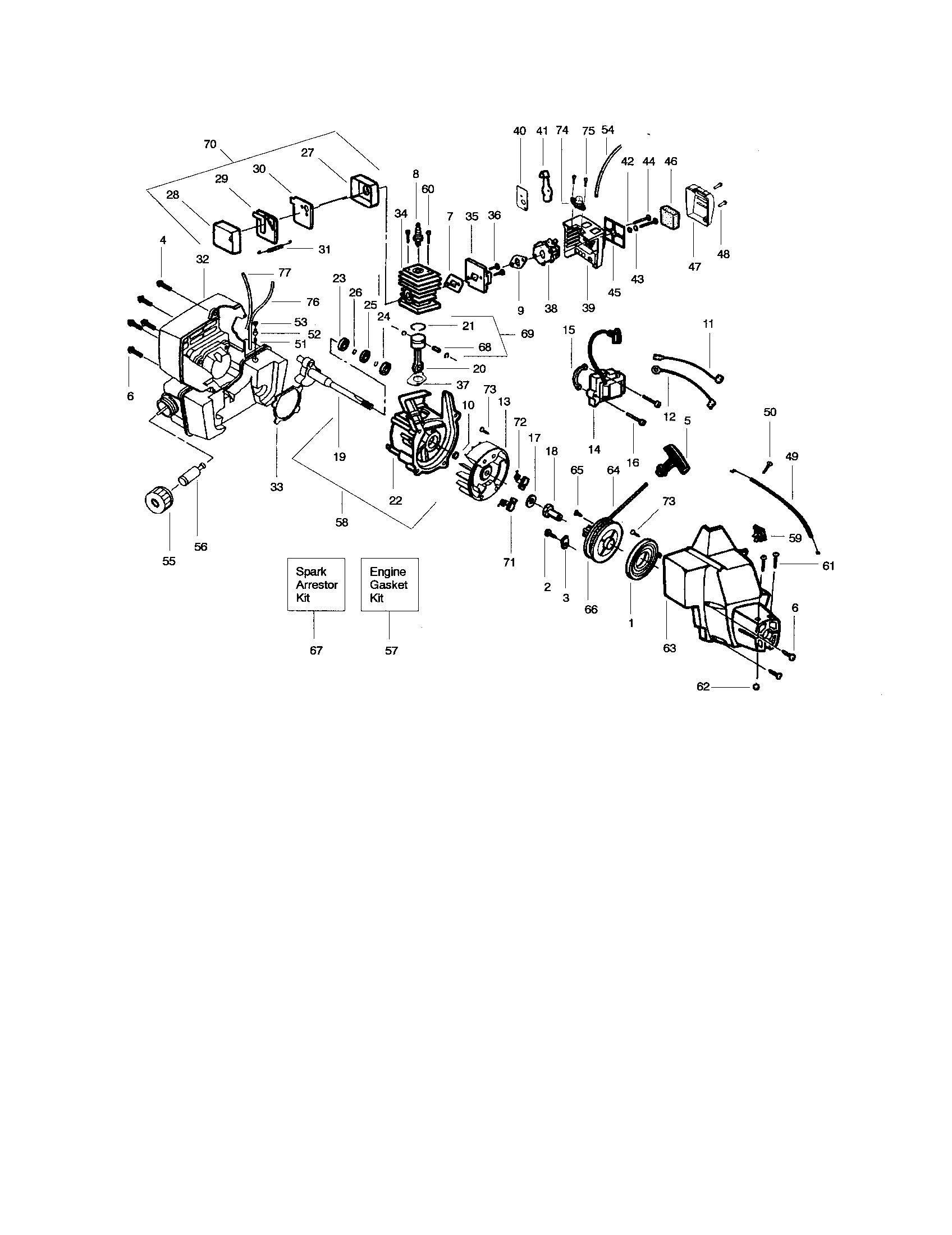 Crankshaft/crankcase/muffler