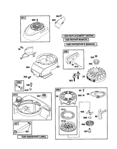Rewind starter/blower housing