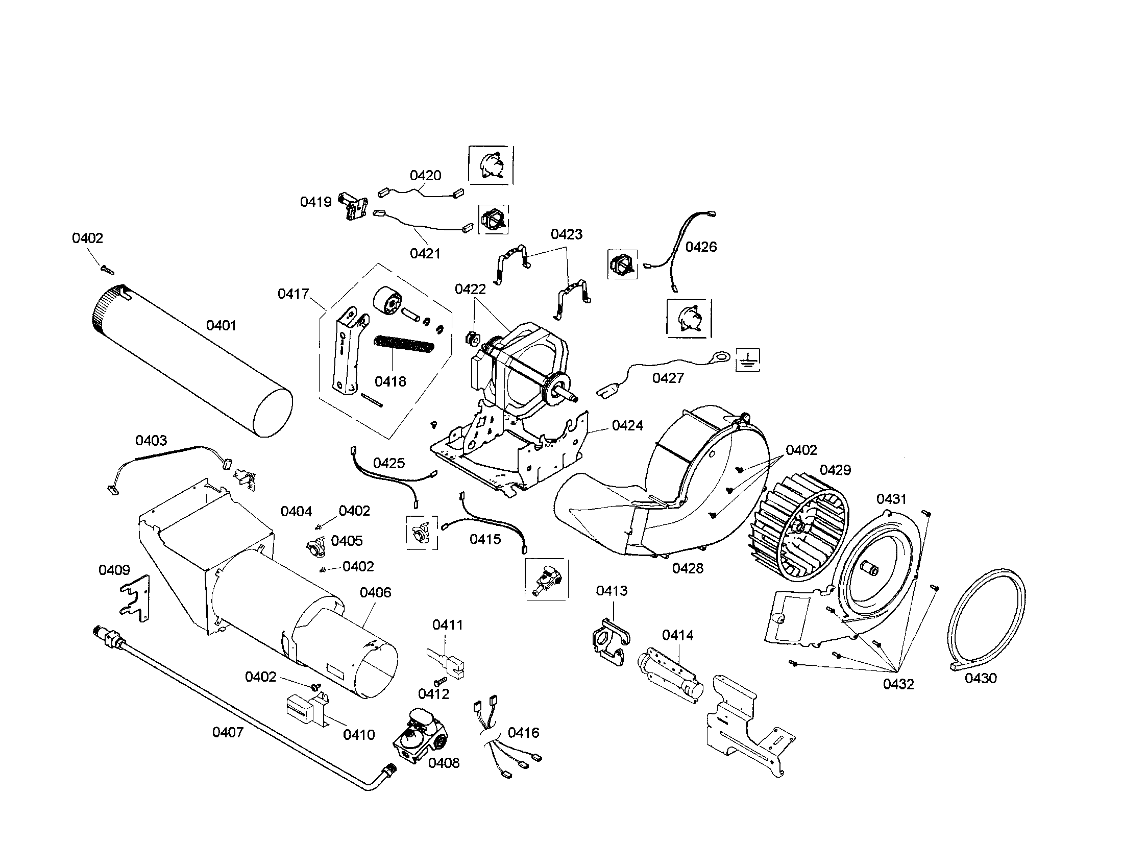 Heater/motor/fan wheel