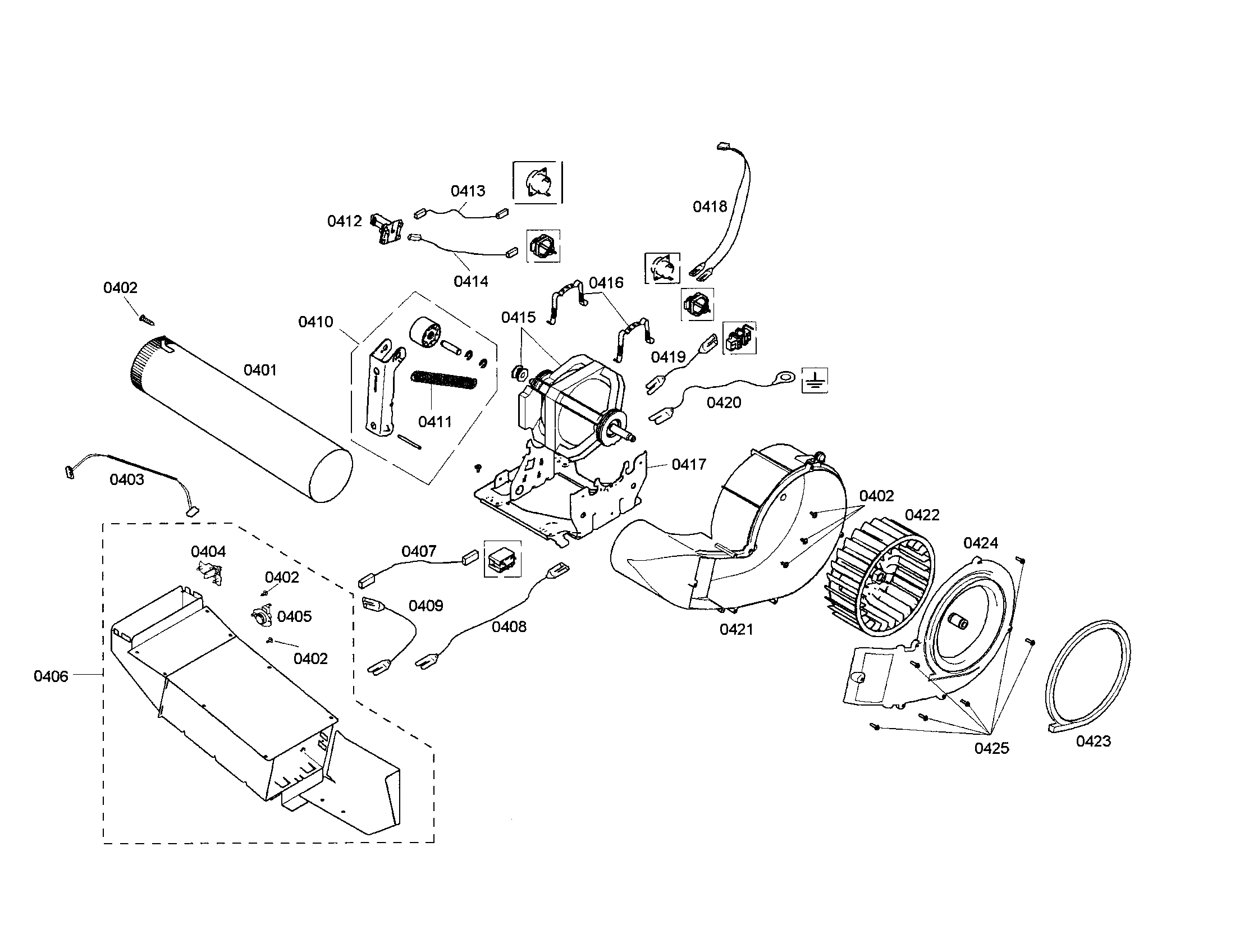 Heater/motor/fan wheel