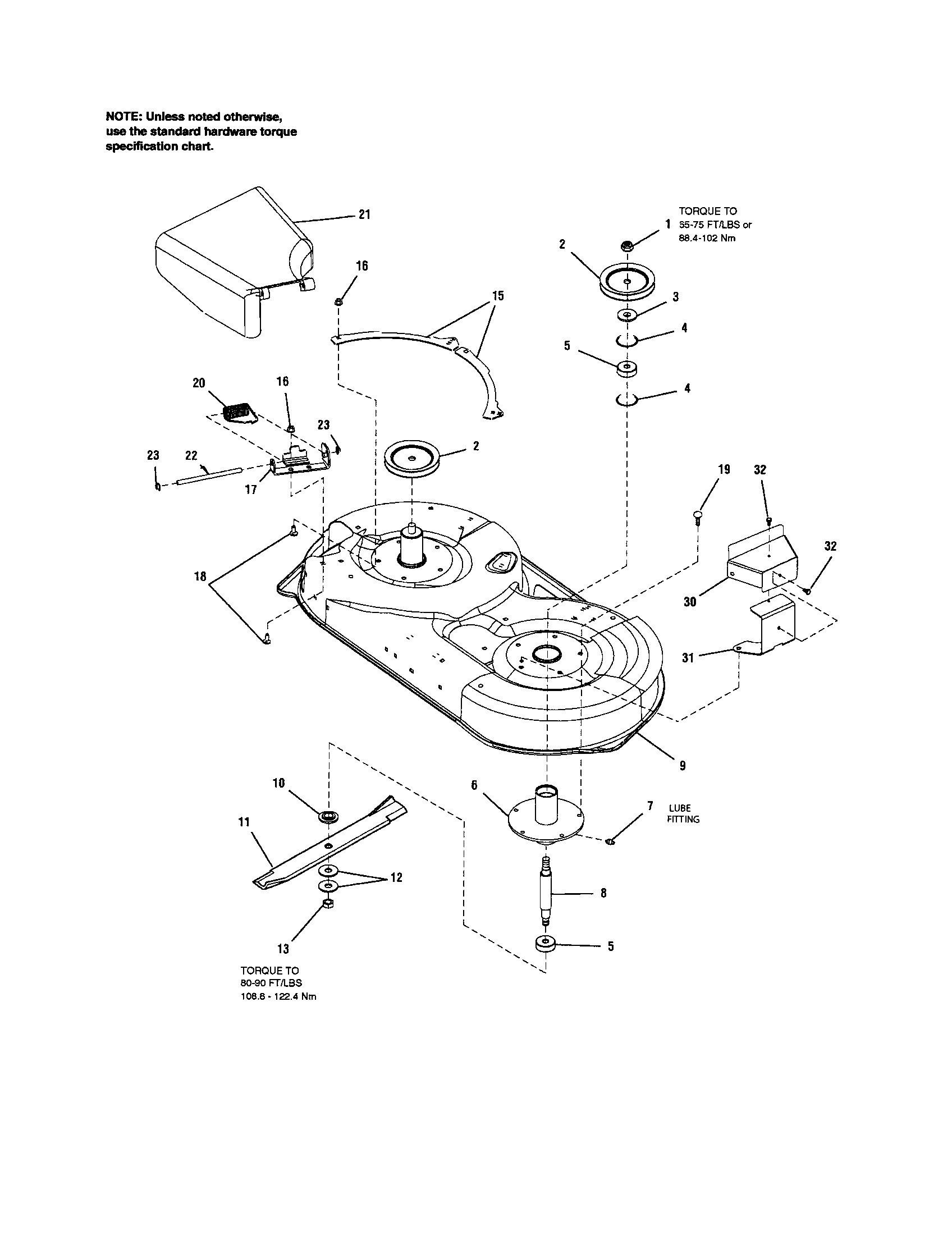 Mower deck-housing, arbors/blades