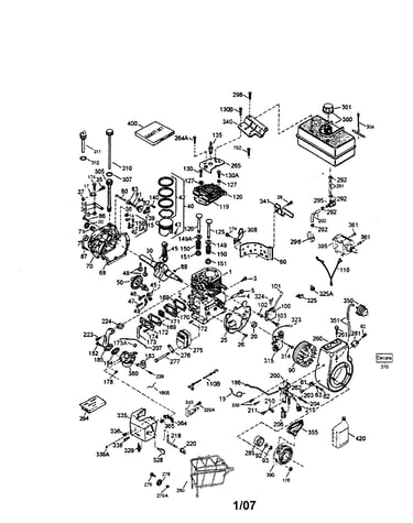 Cylinder/crankshaft/fuel tank