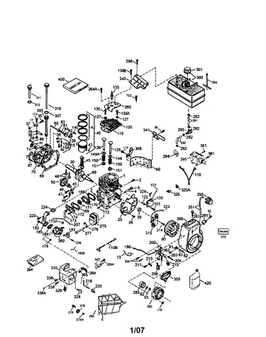 Cylinder/crankshaft/fuel tank