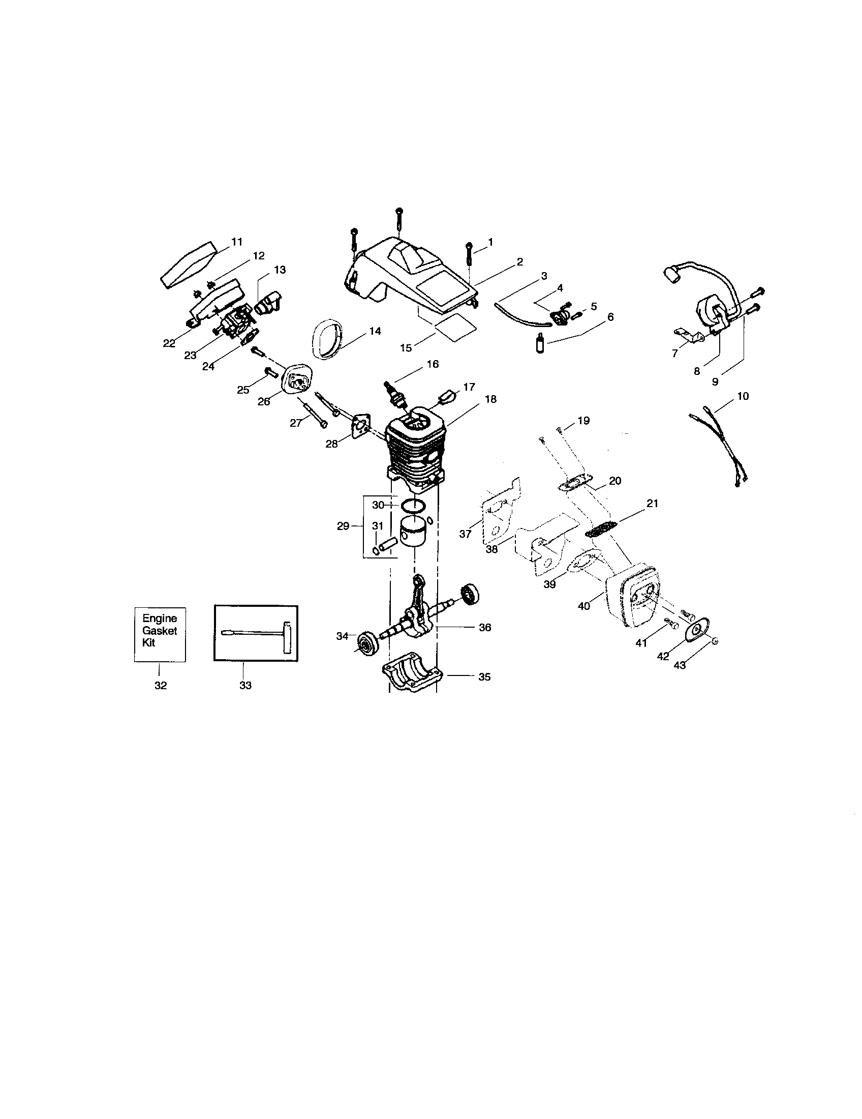 Shield/cylinder/crankshaft