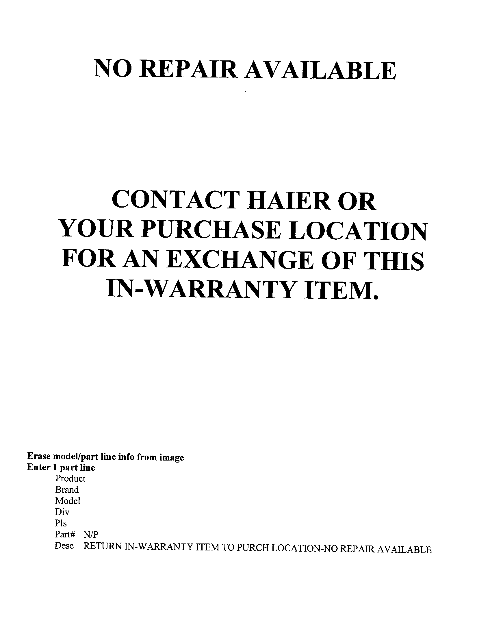 No repair available