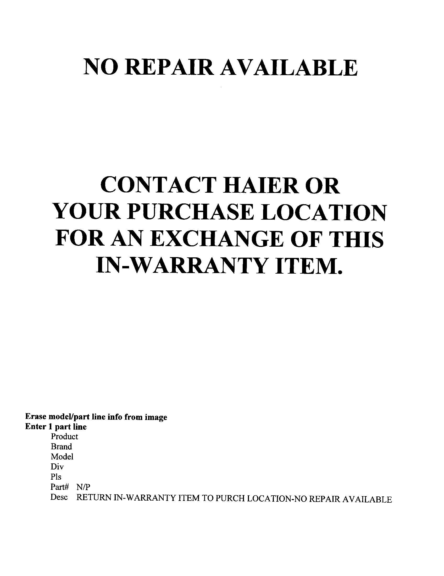 No repair available