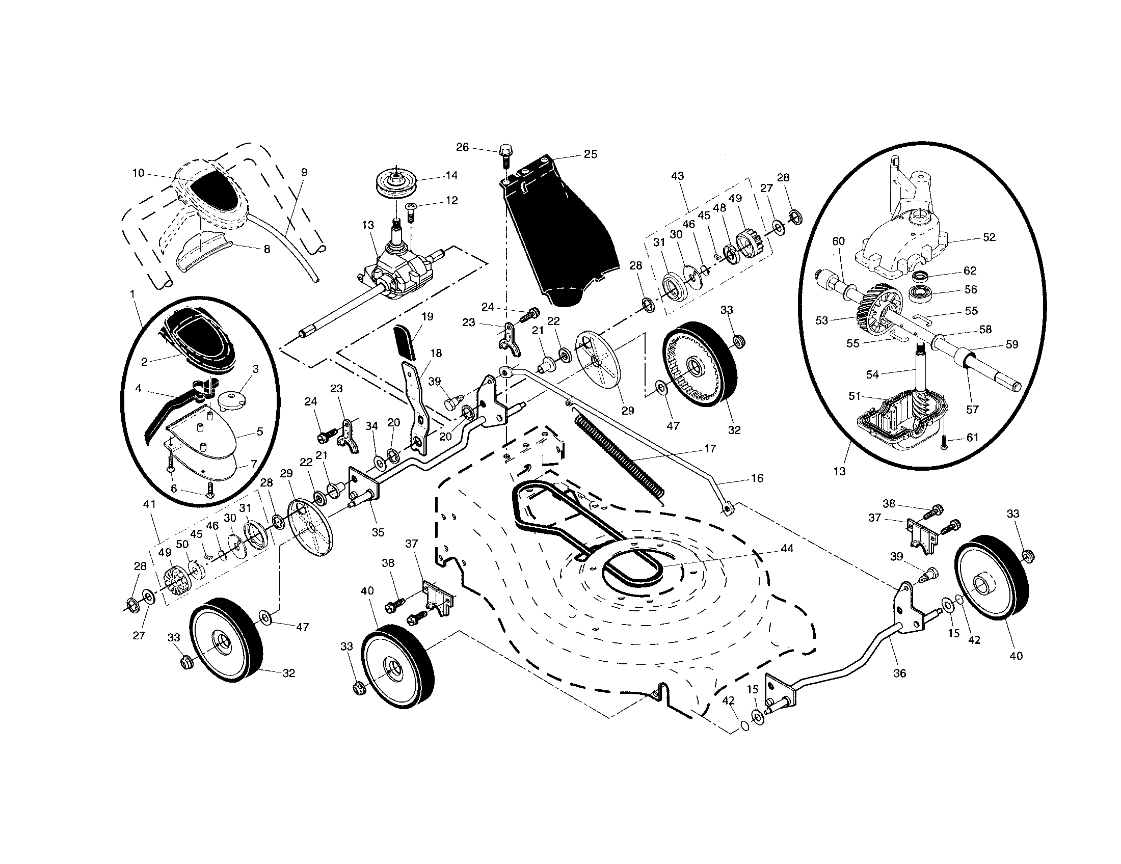 Drive control/gear case/wheels