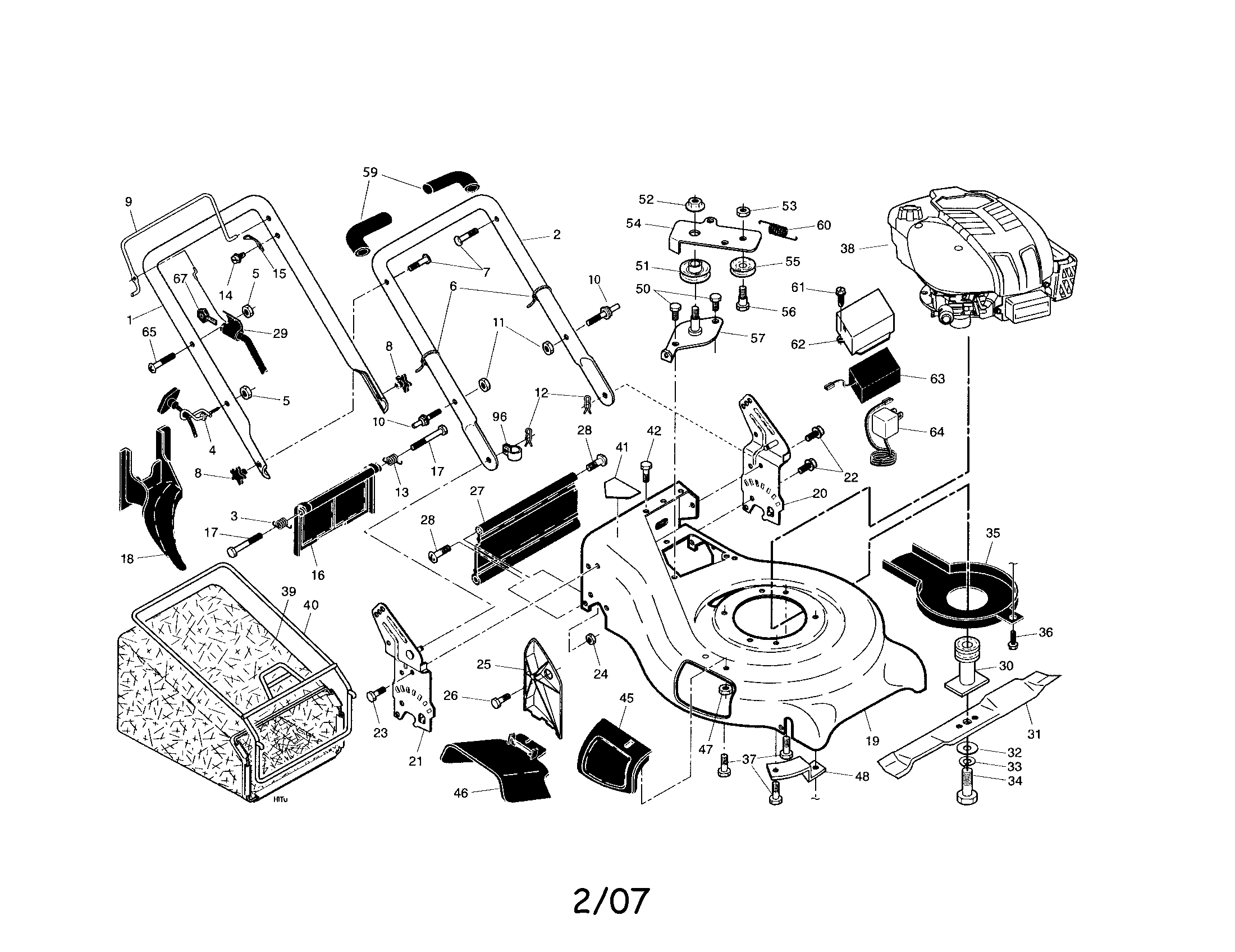 Handle/engine/housing/grass bag