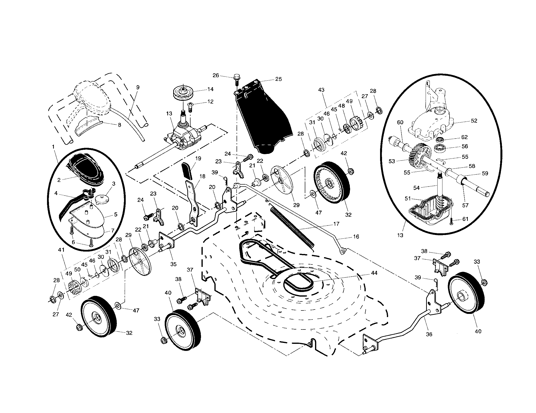 Drive control/gear case/wheels