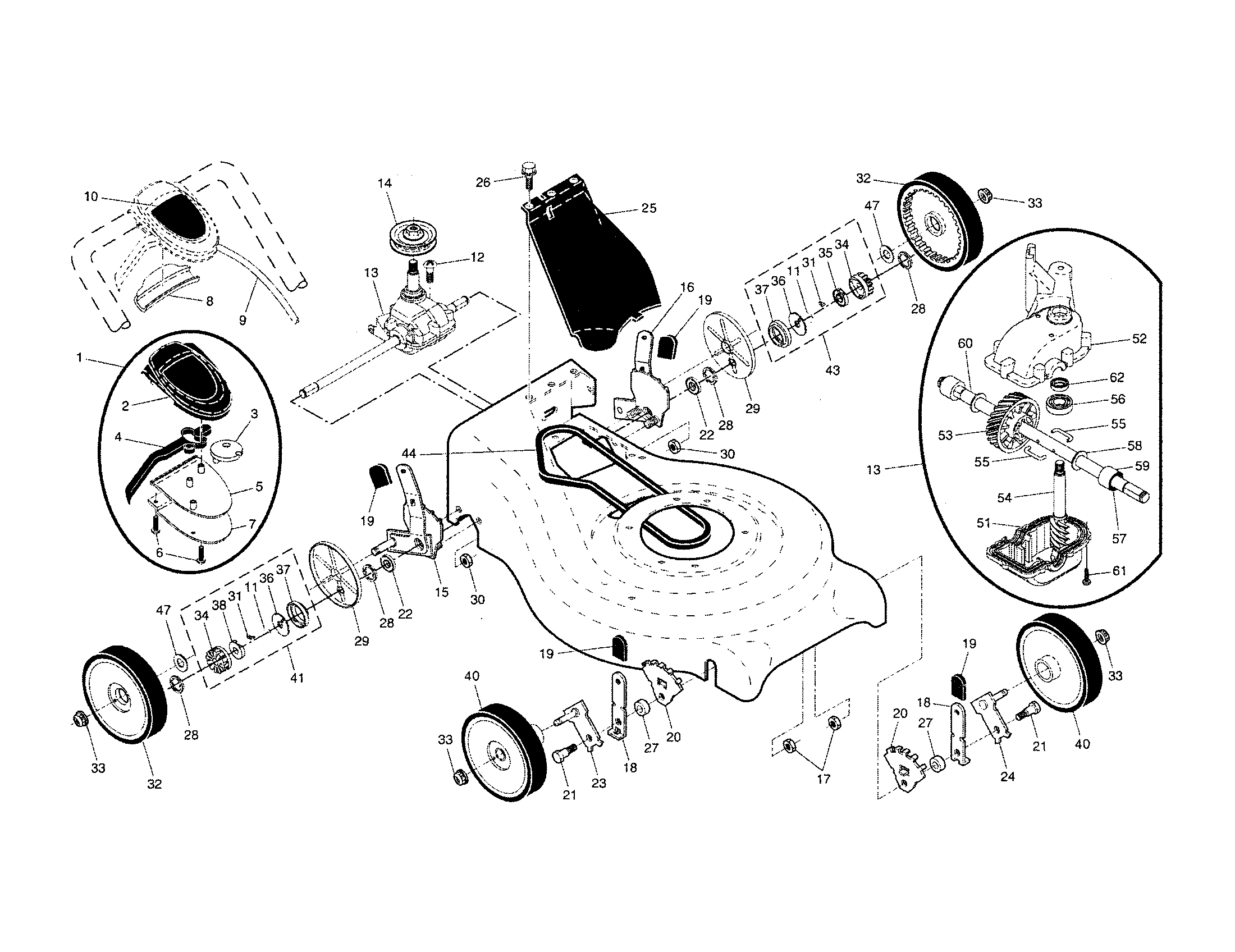 Drive control/gear case/wheels
