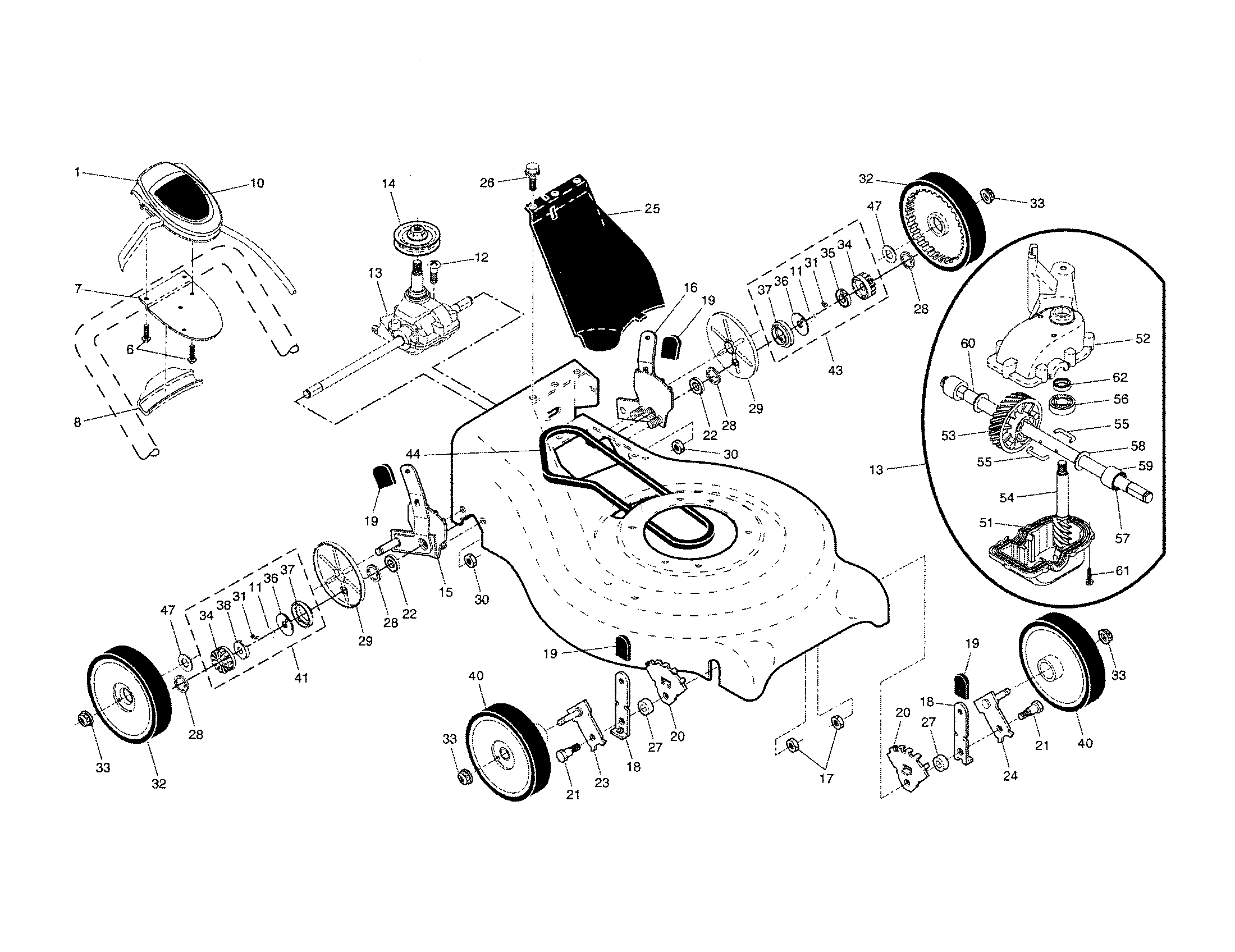 Drive control/gear case/wheels