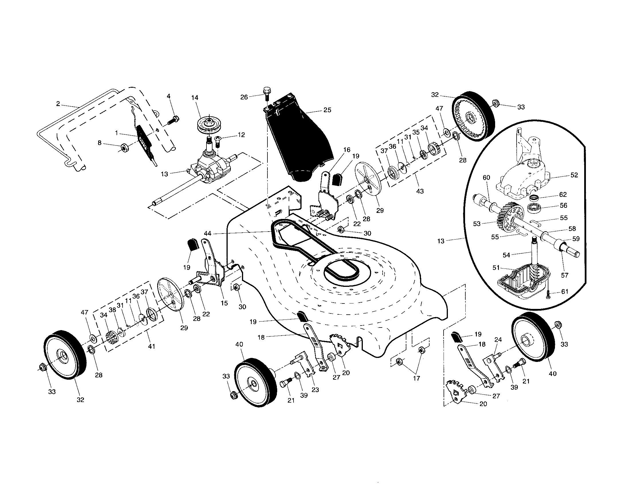 Drive control/gear case/wheels