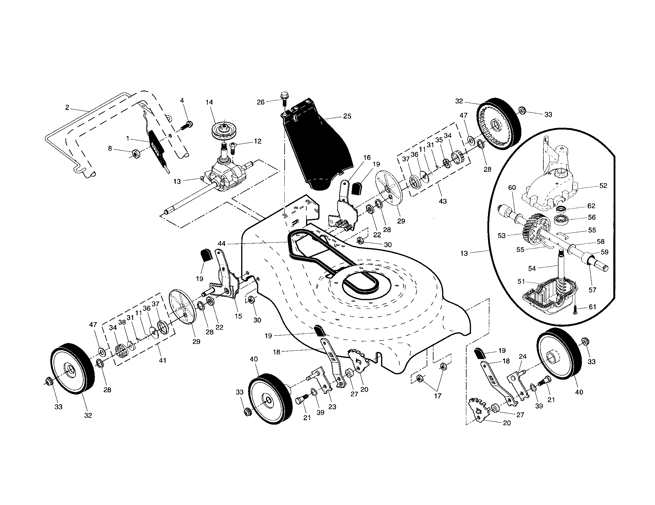 Drive control/gear case/wheels