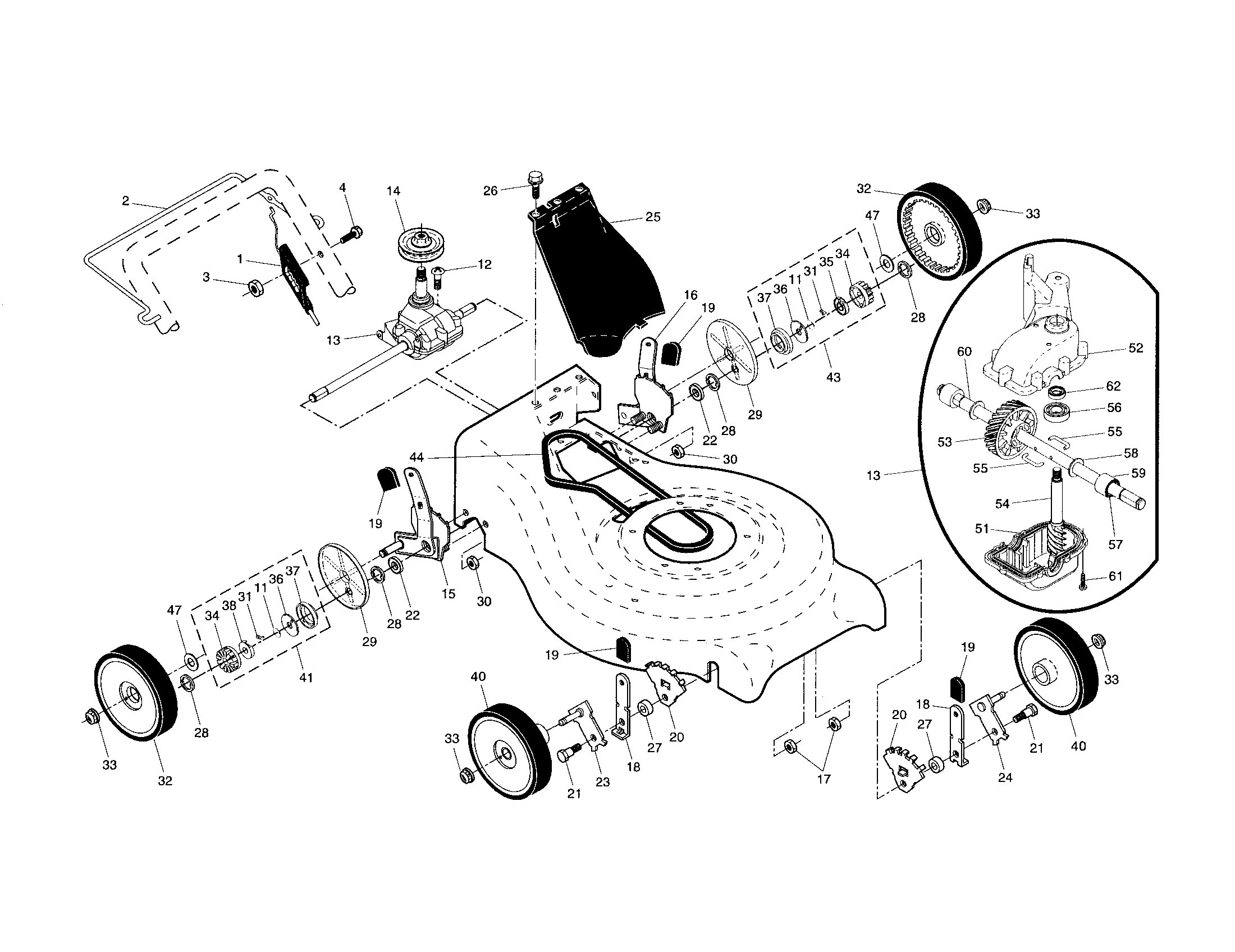 Drive control/gear case/wheels