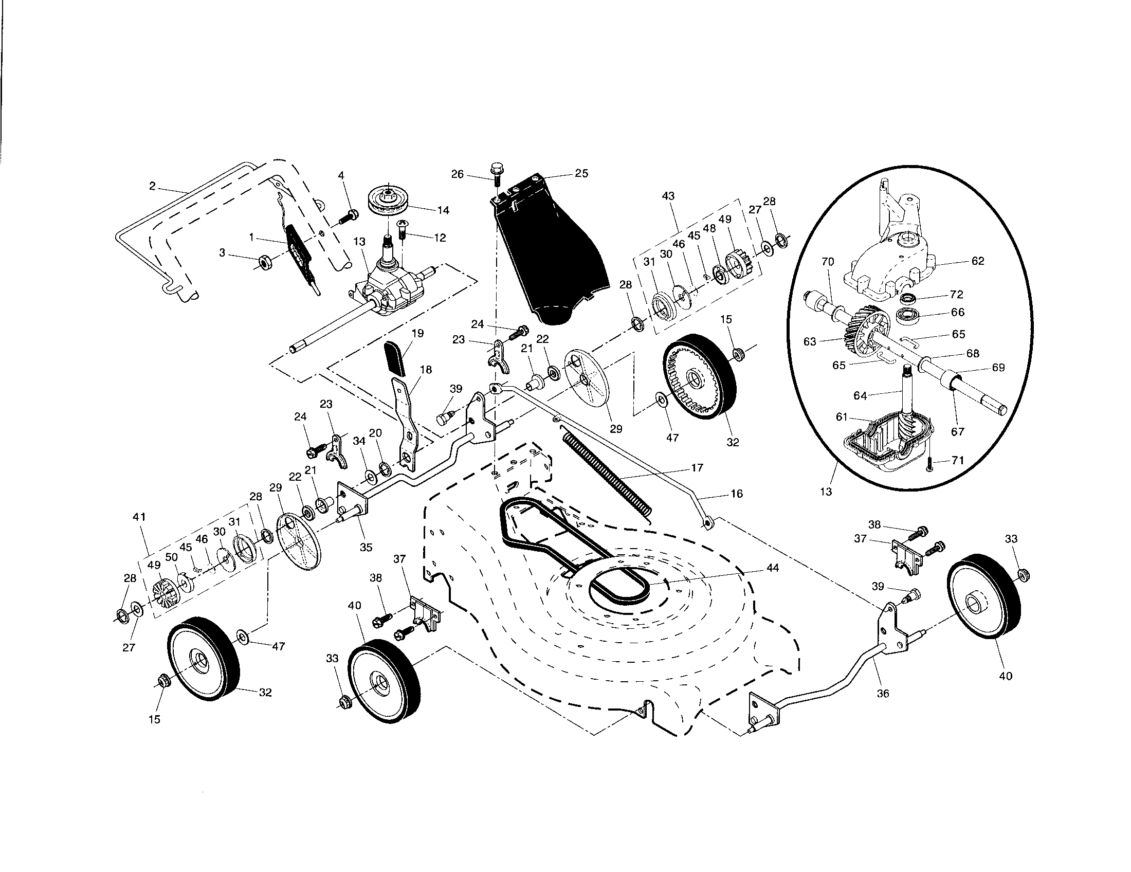 Drive control/gear case/wheels