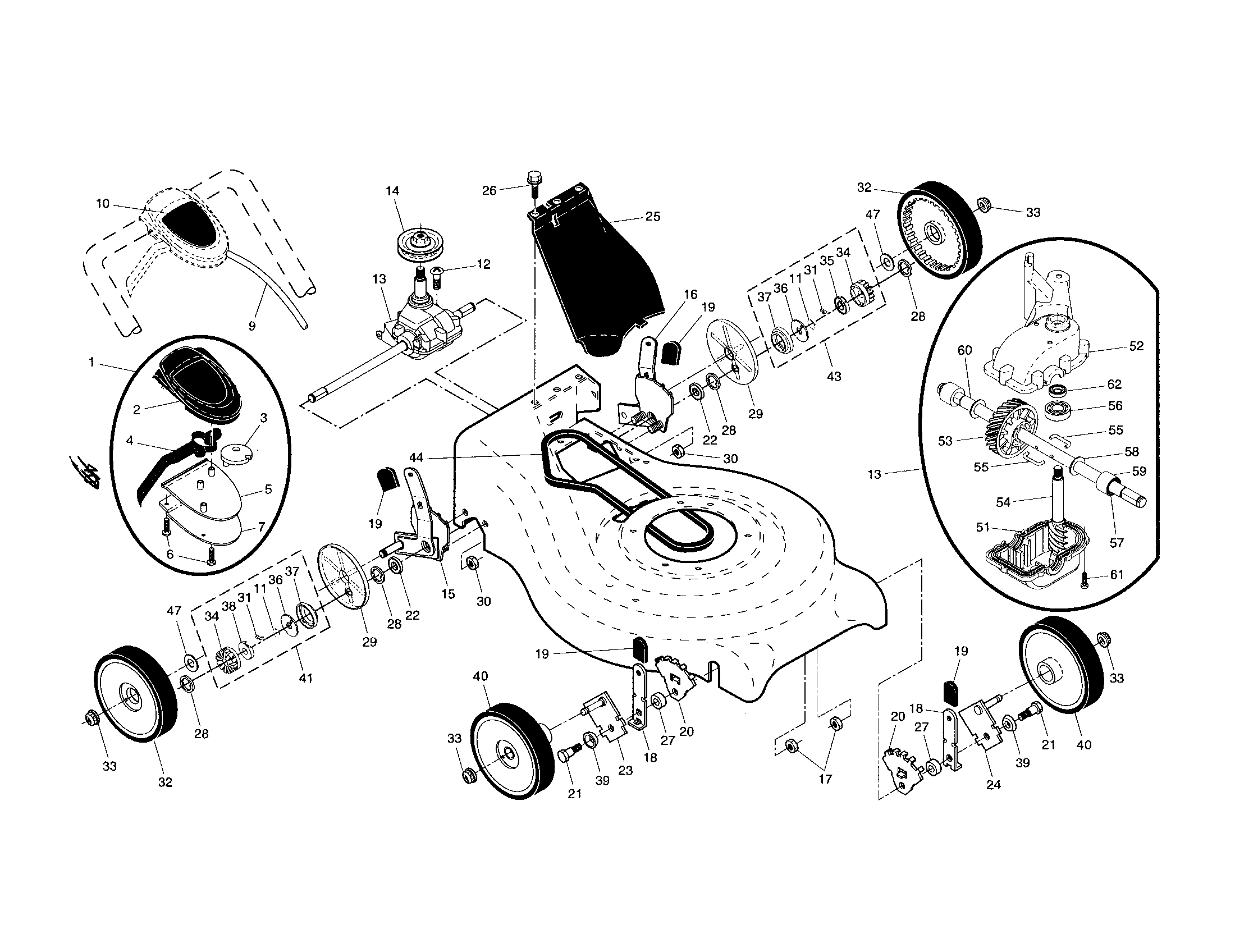 Drive control/gear case/wheels