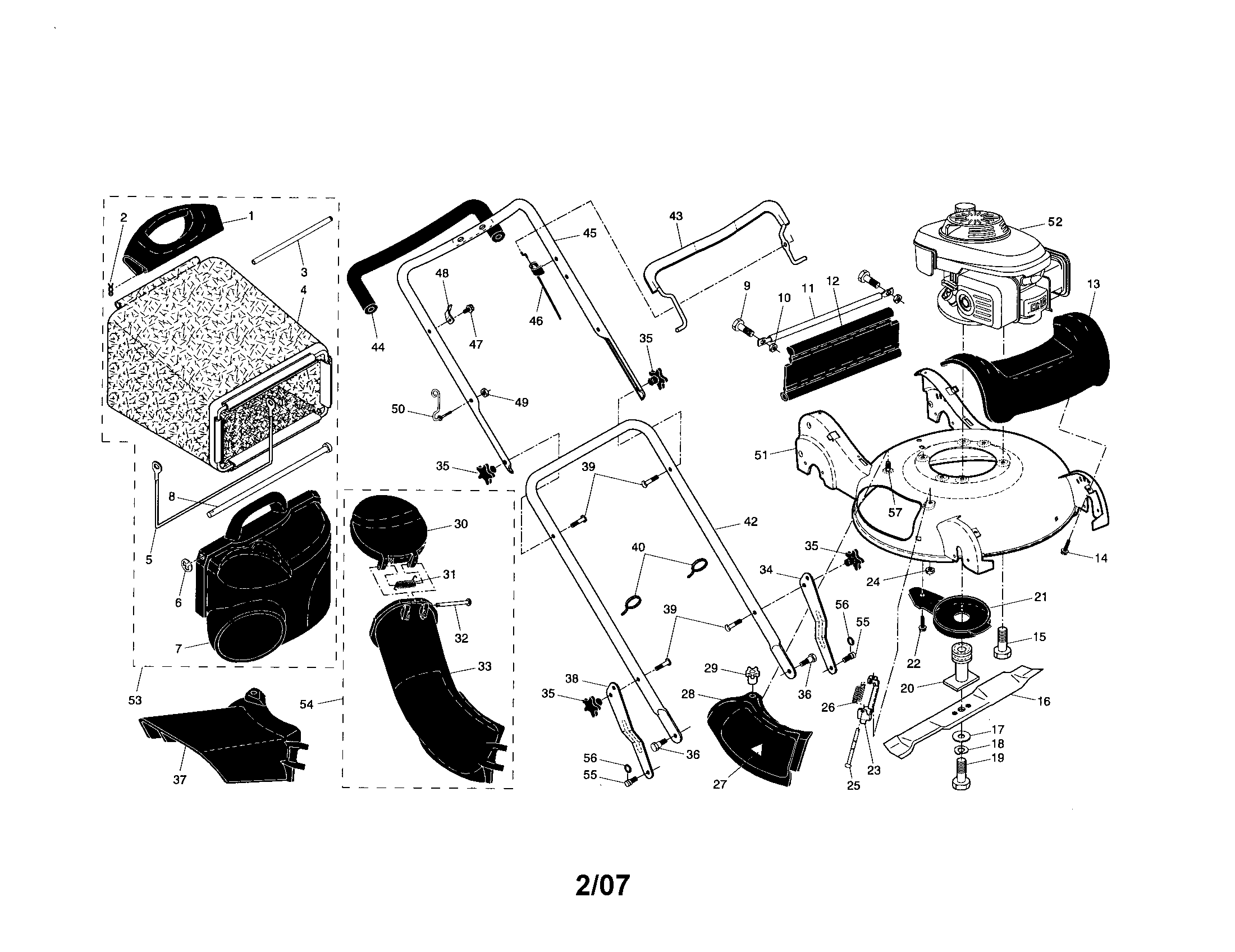 Engine/housing/handle/grassbag