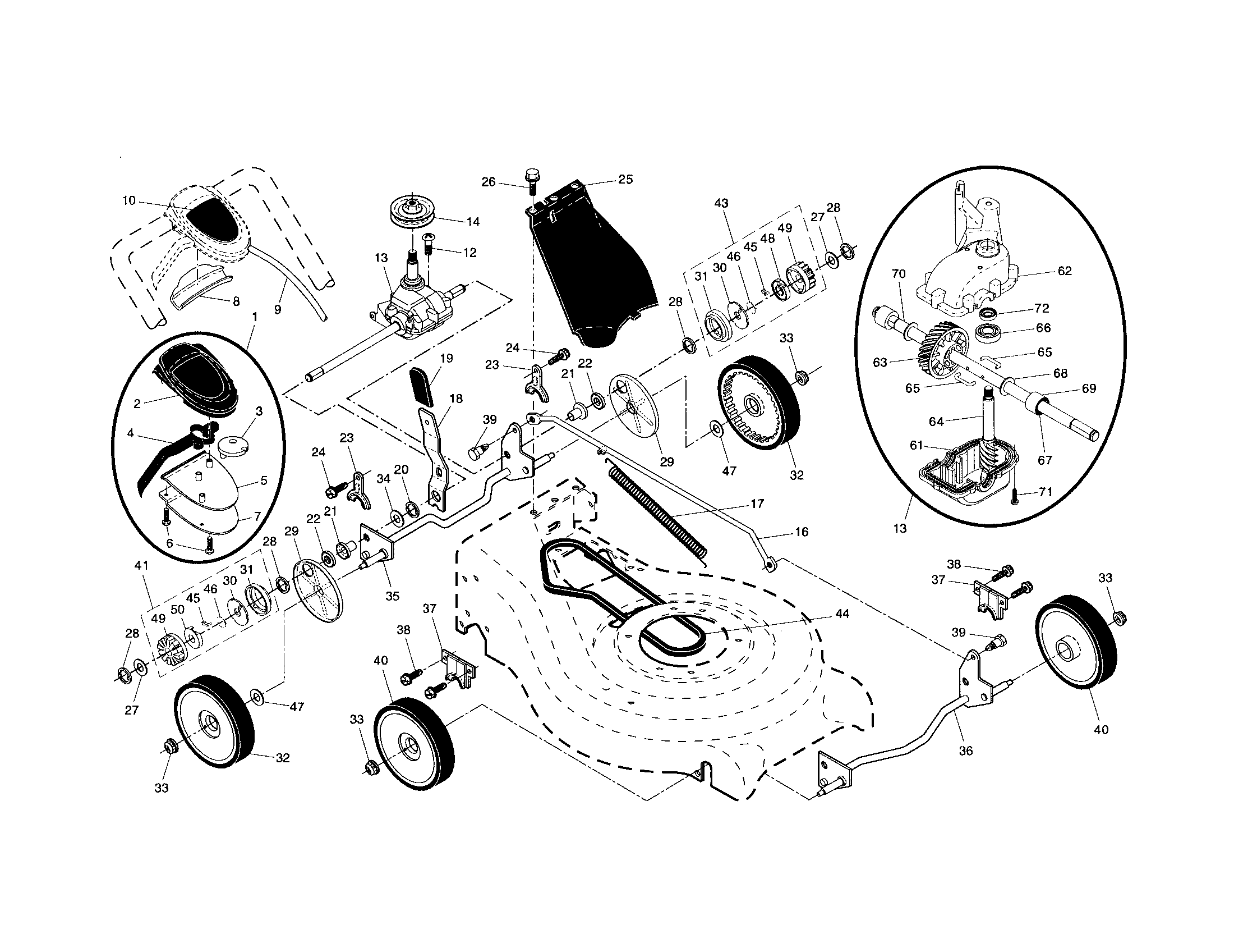 Drive control/gear case/wheels