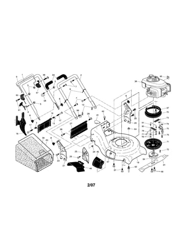 Engine/housing/handle/grassbag