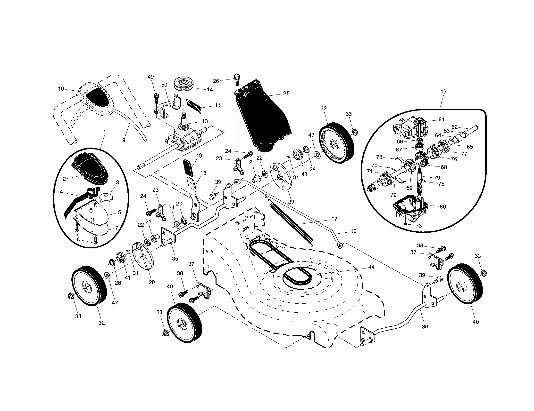 Drive control/gear case/wheels
