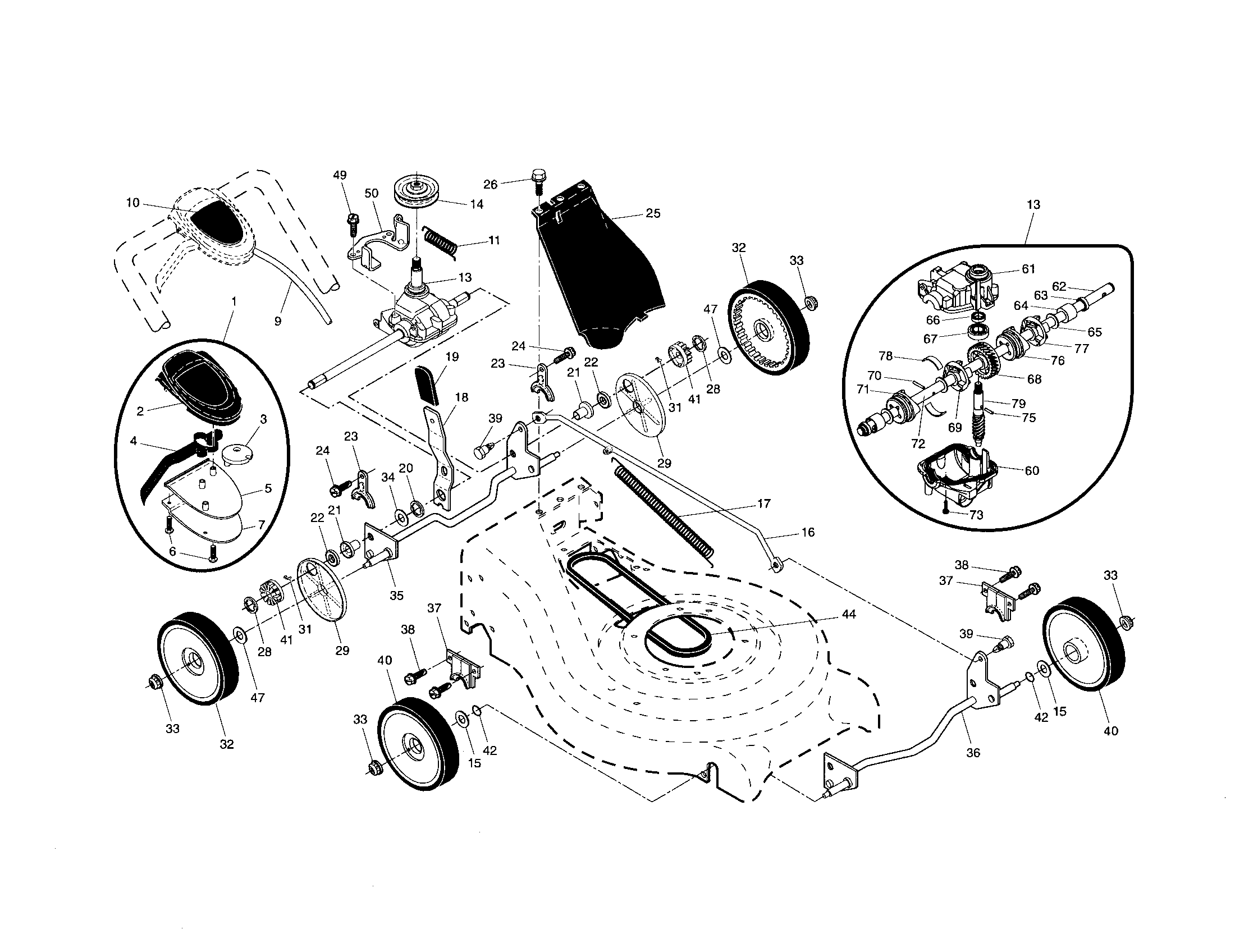 Drive control/gear case/wheels
