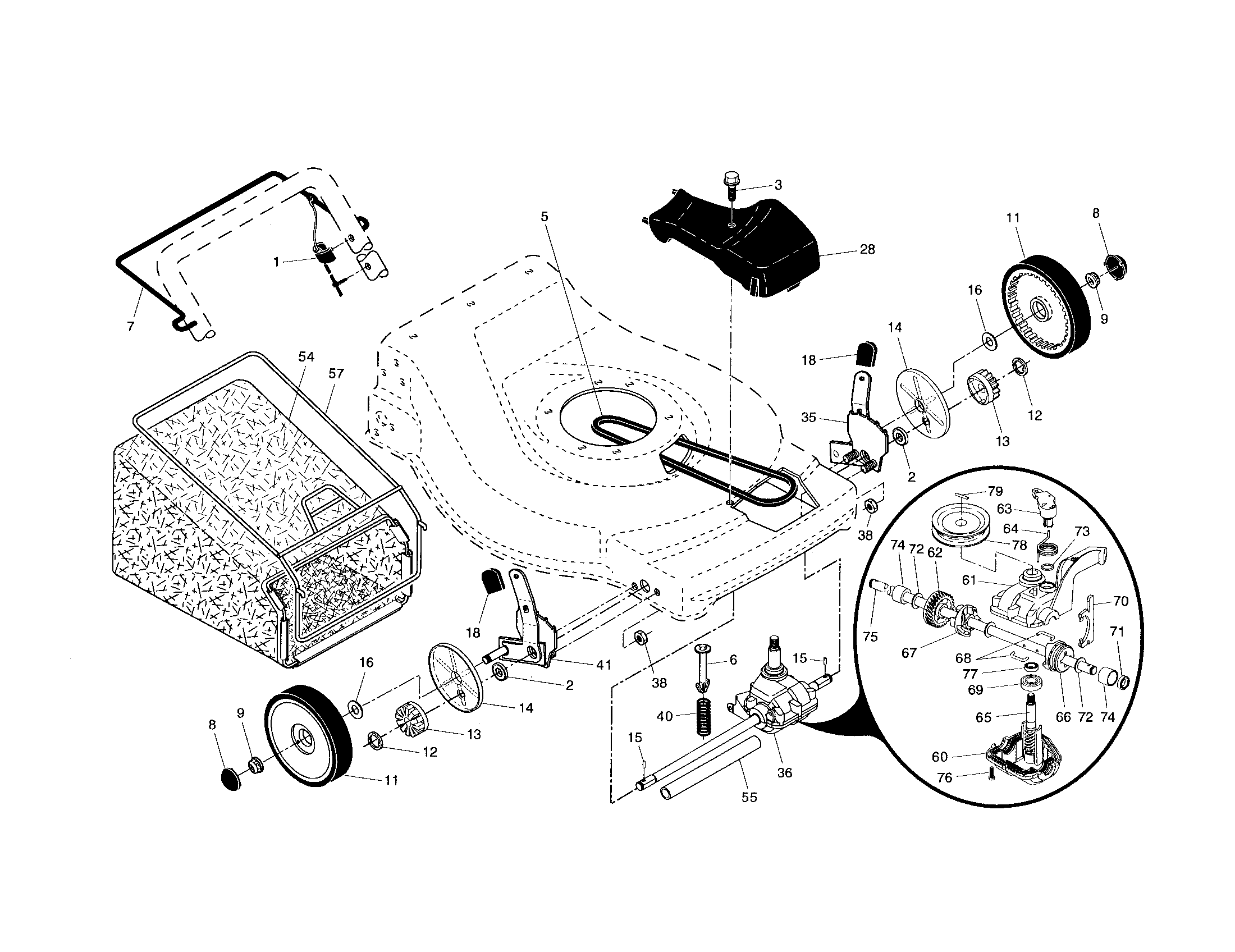 Drive control/gear case/wheels
