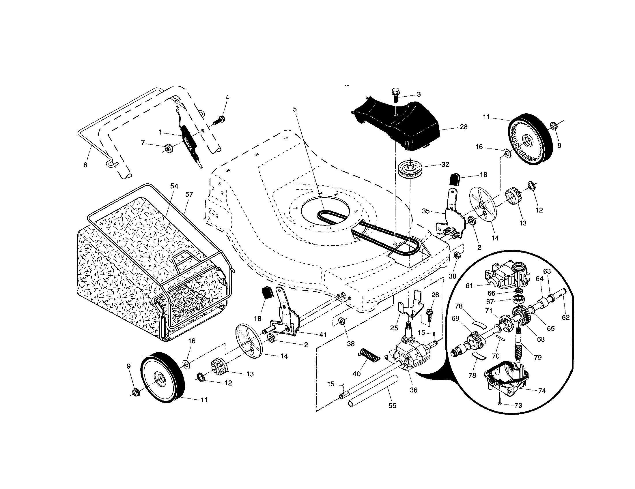 Drive control/gear case/wheels