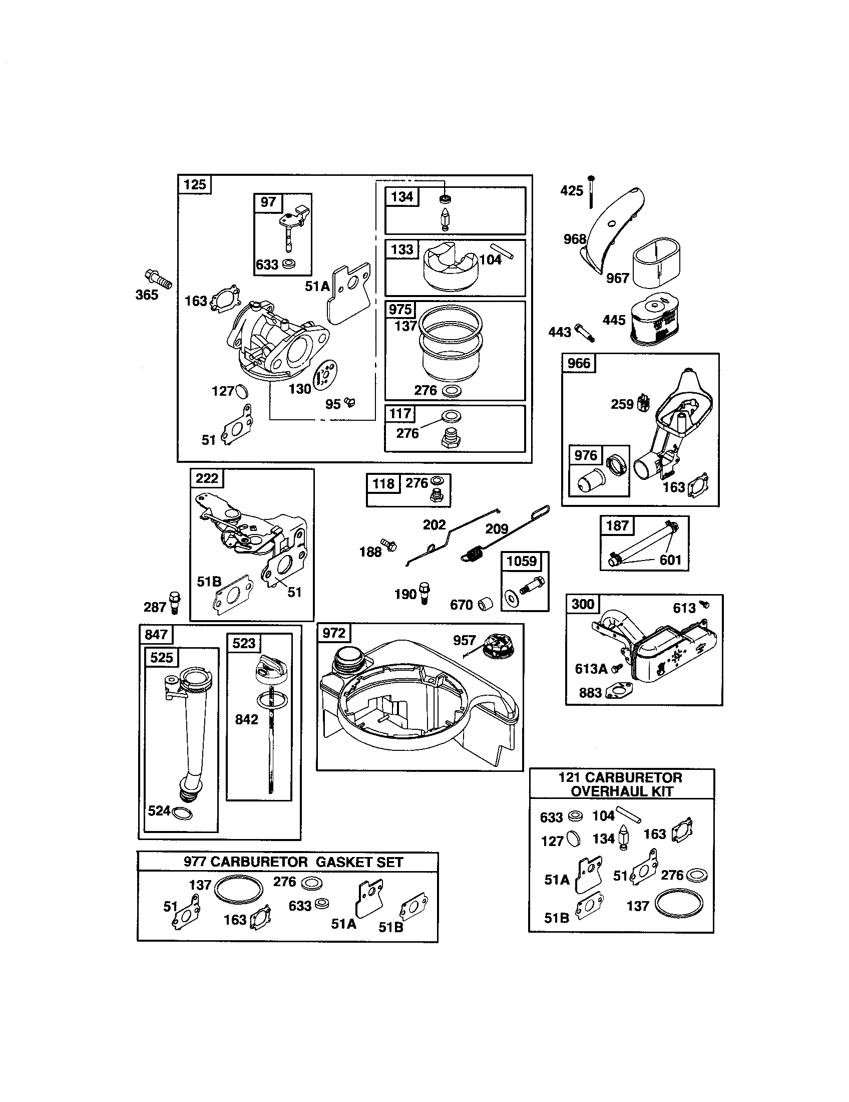 Carburetor/dipstick/fuel tank