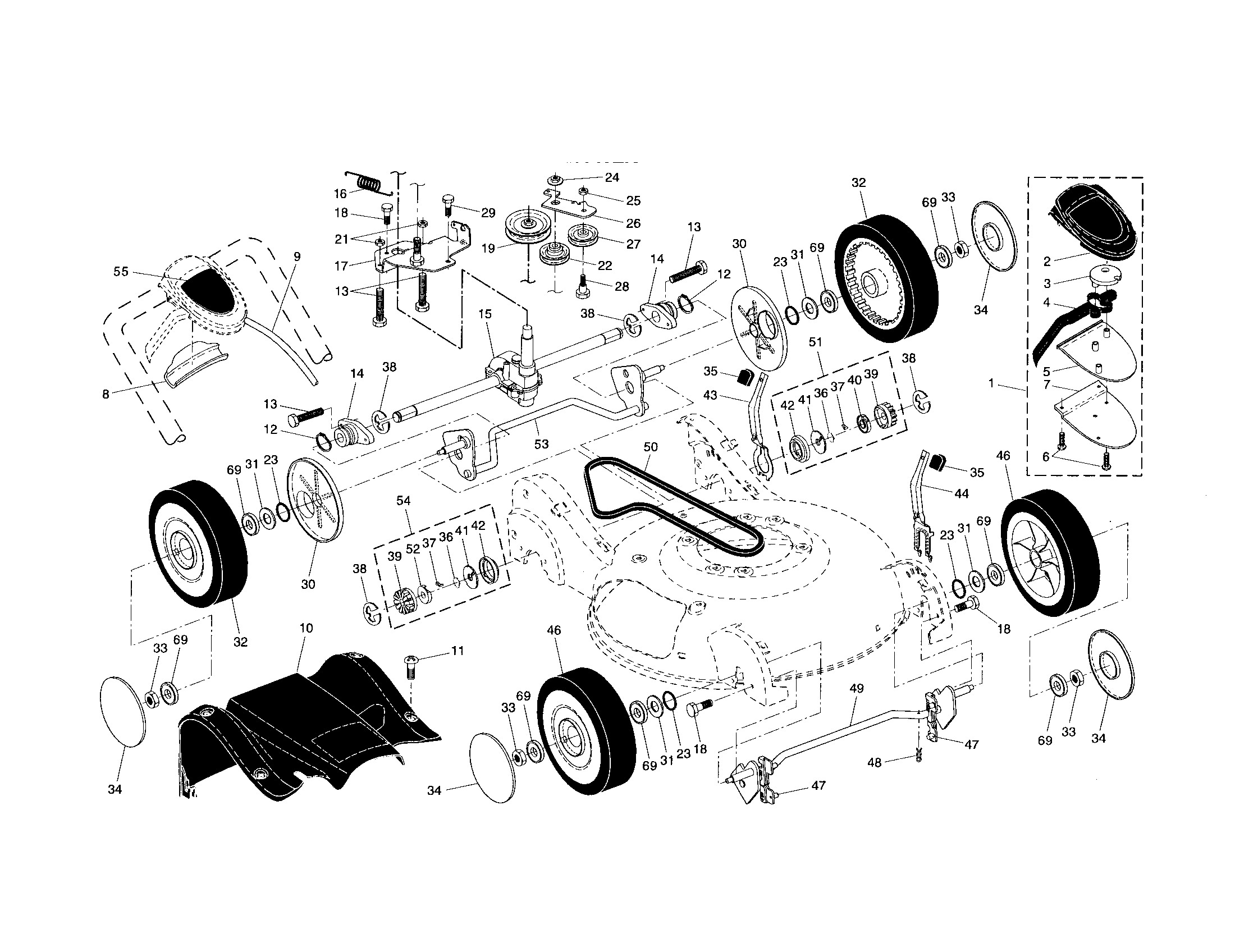 Drive control/gear case/wheels