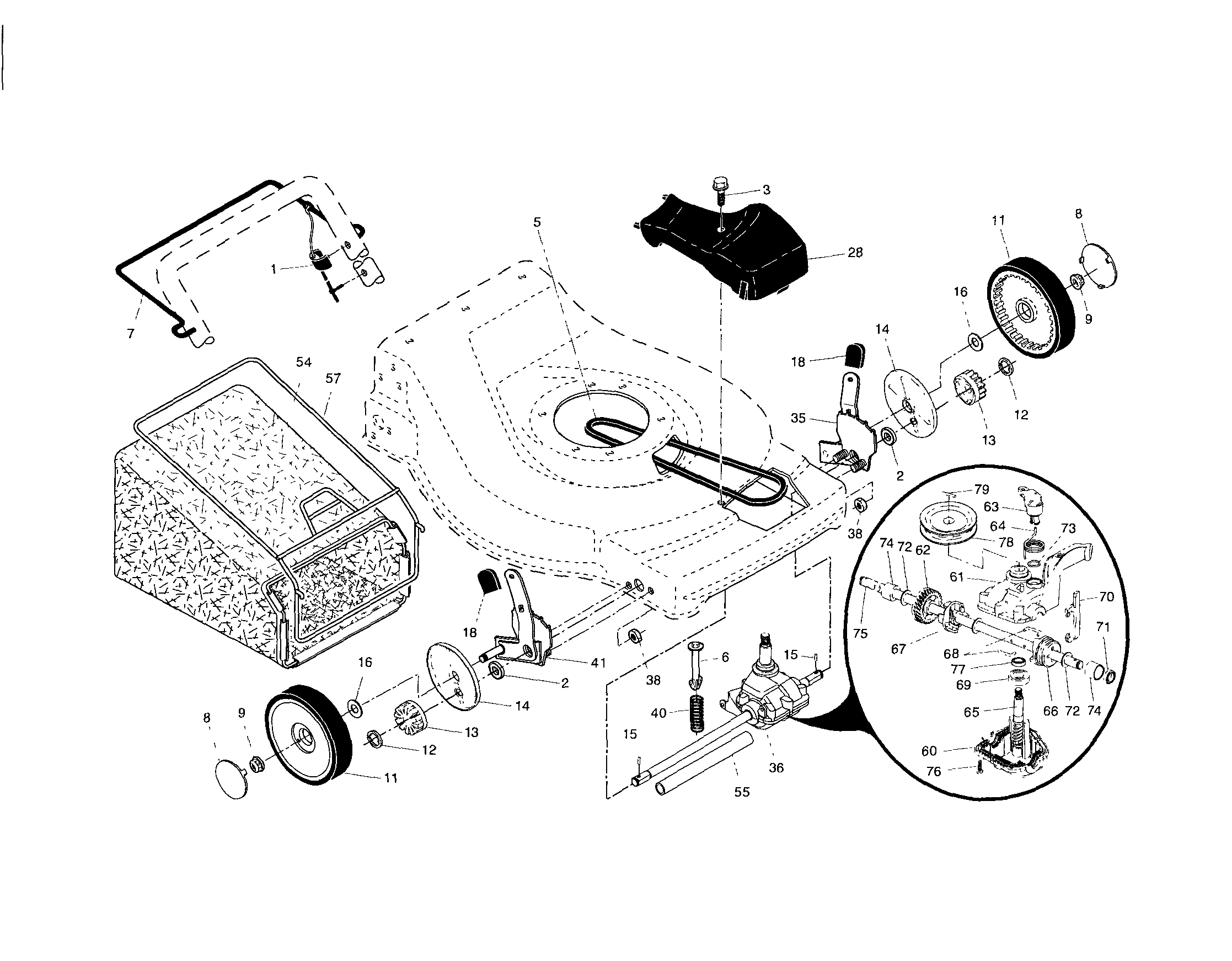Drive control/gear case/wheels