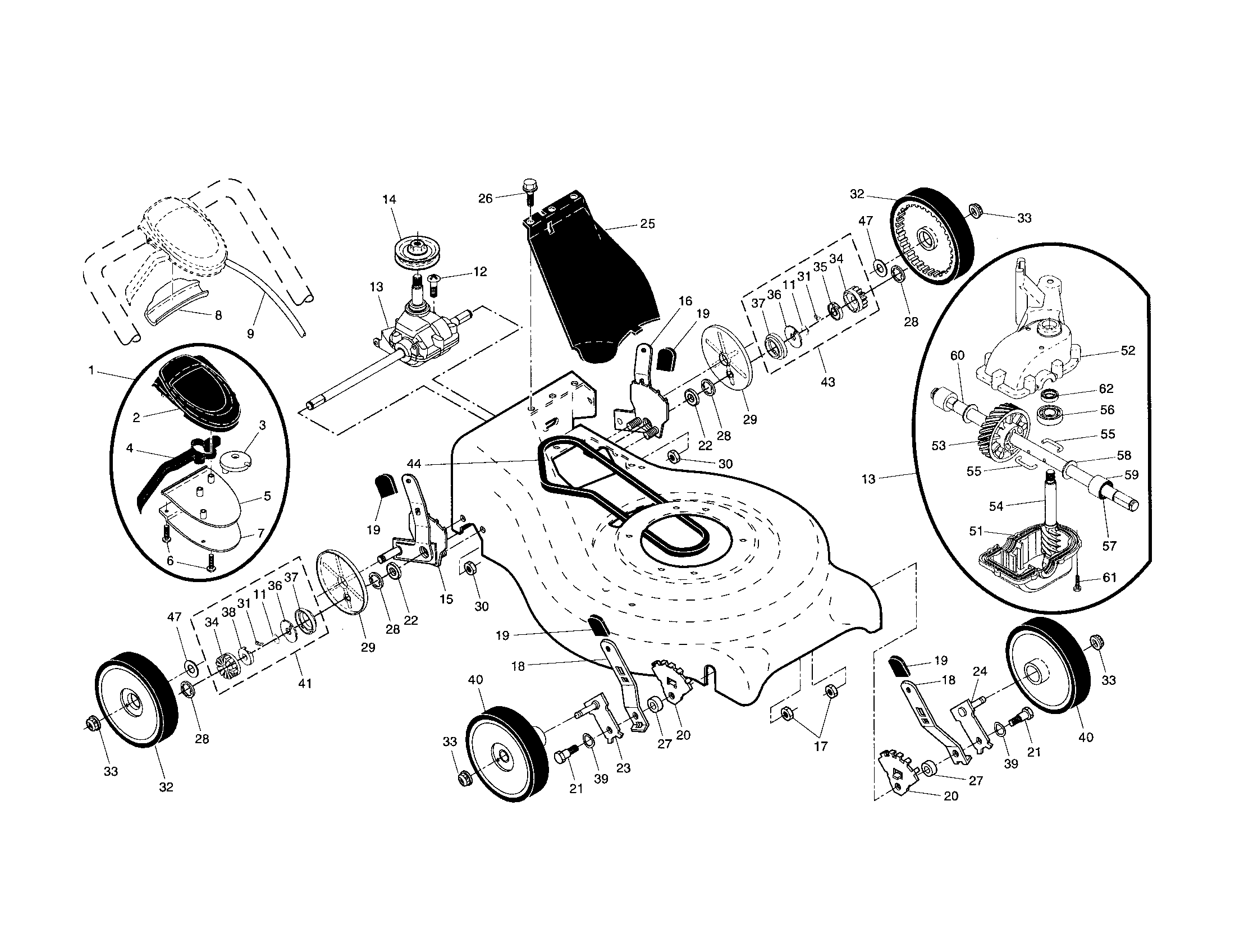 Drive control/gear case/wheels