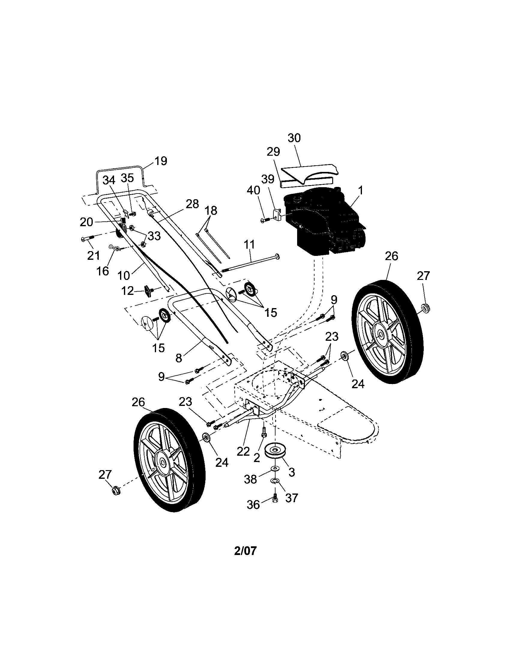Engine/handle/wheels