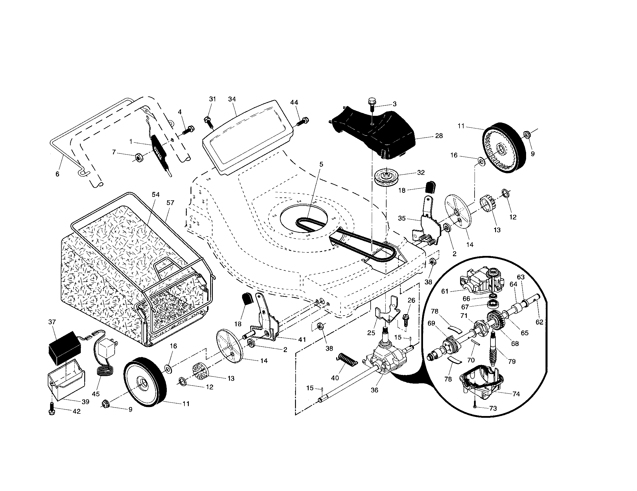 Drive control/gear case/wheels