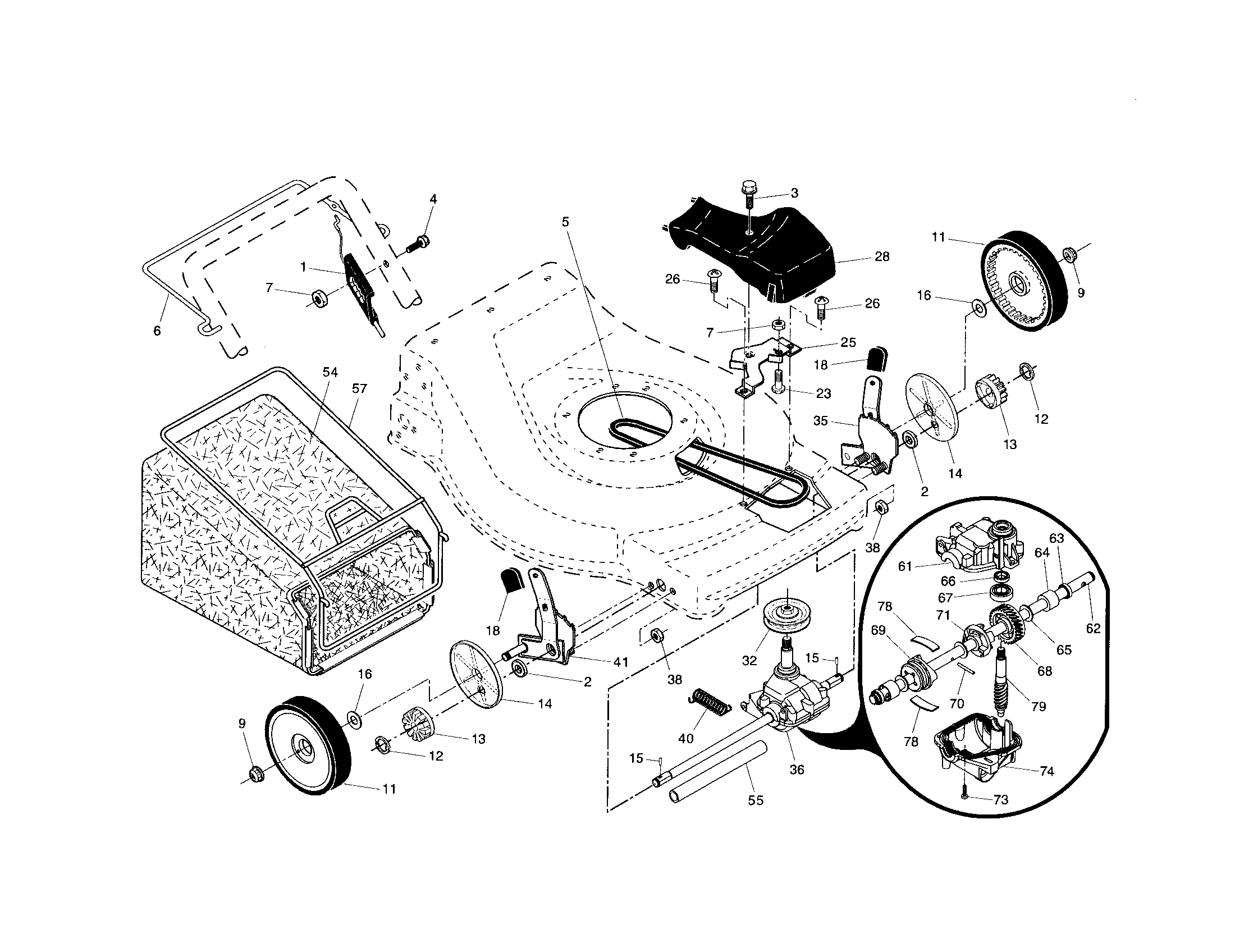 Drive control/gear case/wheels