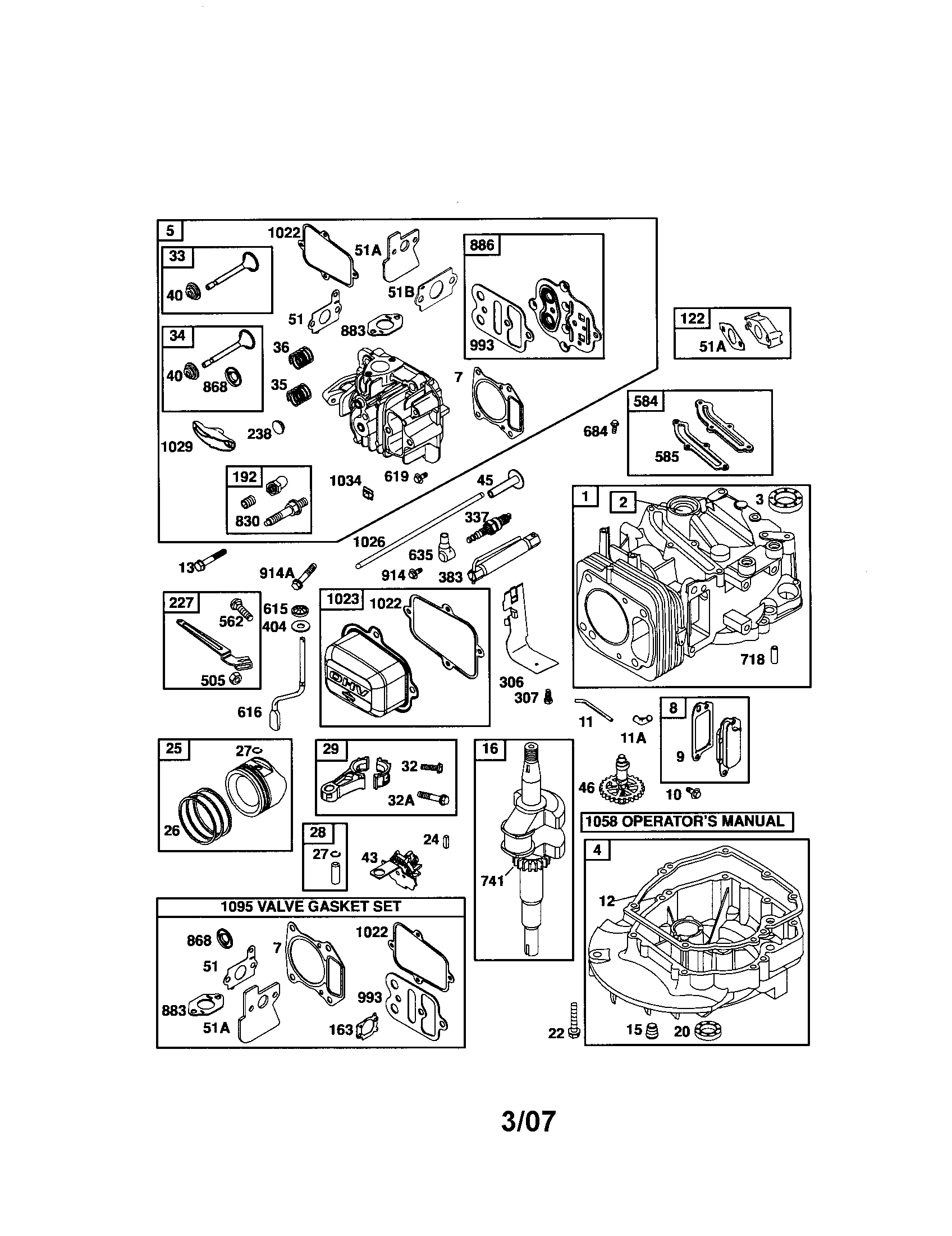 Head-cylinder/crankshaft/sump
