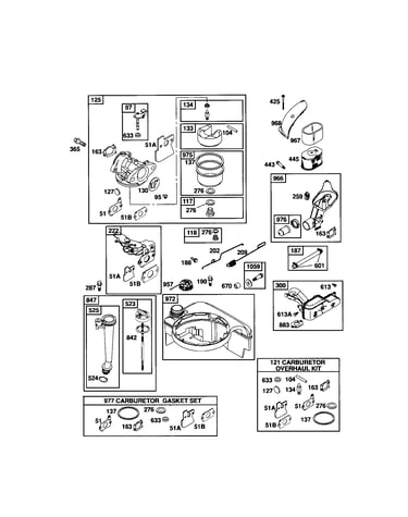 Carburetor/fuel tank/dipstick